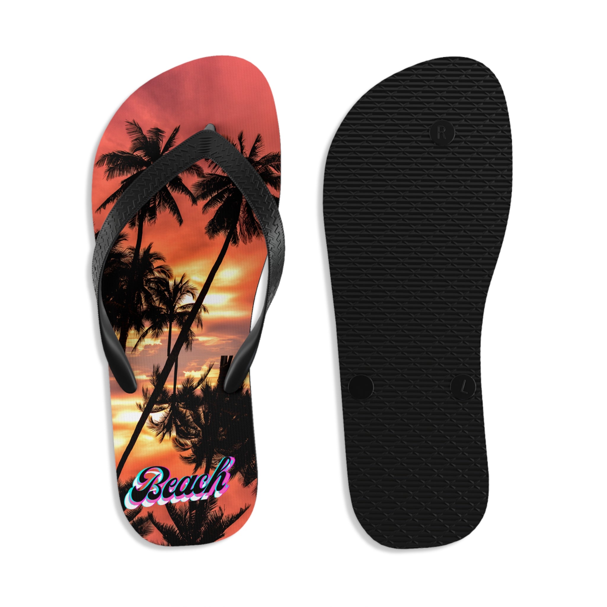 Rich Vibes Red Sunset Beach Silhouette - Unisex Flip-Flops - L