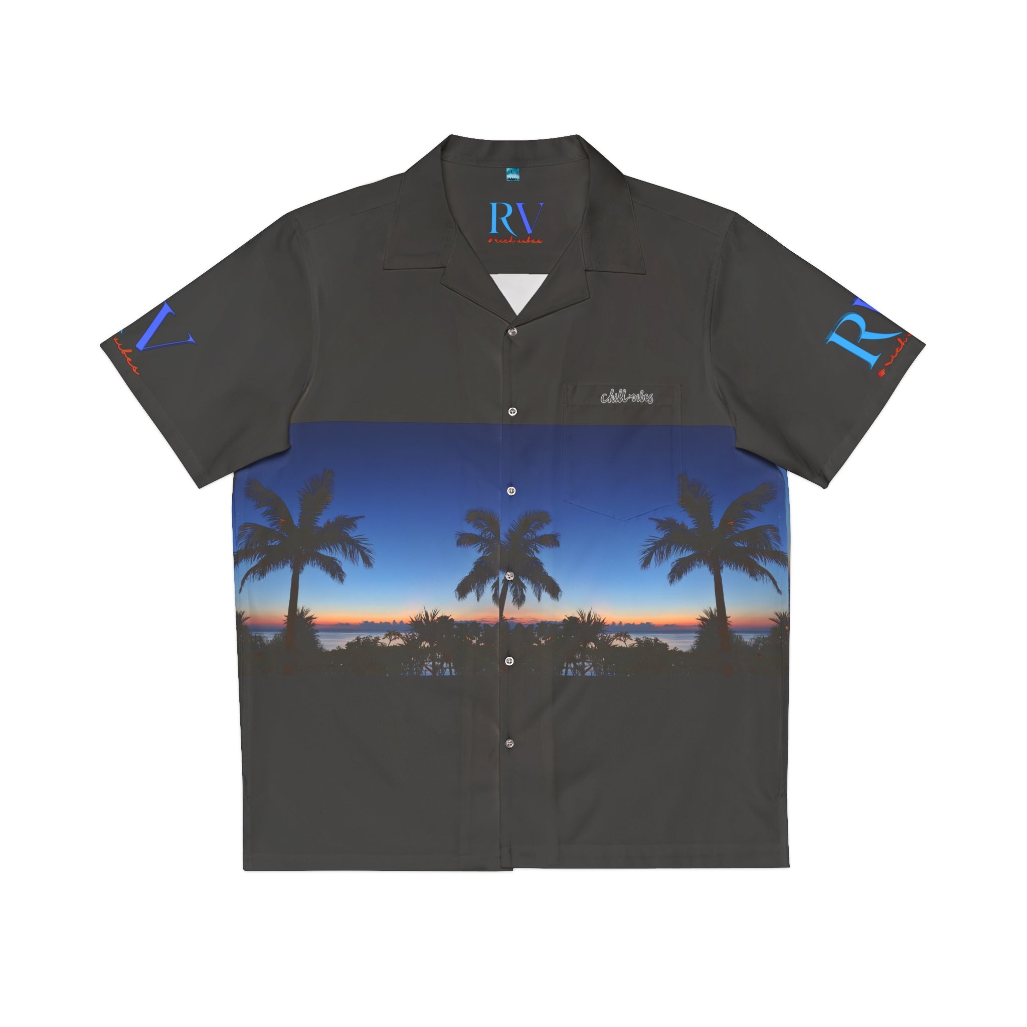 Rich Vibes Red RV Okinawa Royal Blue Sunset - Men's Hawaiian Shirt (AOP)Black