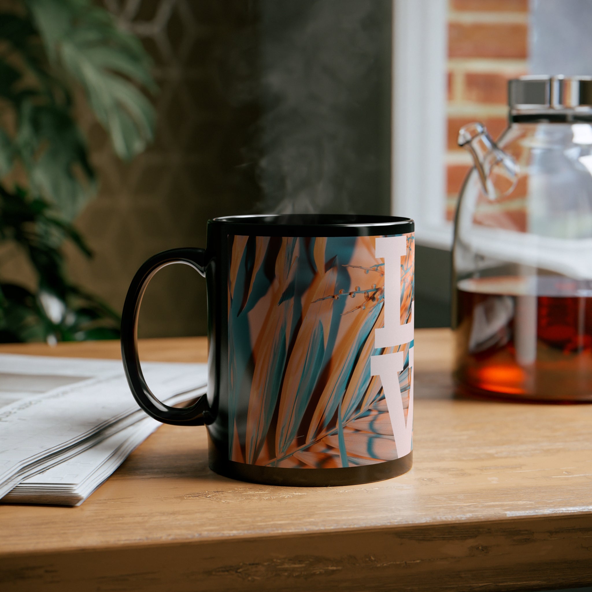 Water Color Palm Tree LOVE - 11oz Black Mug