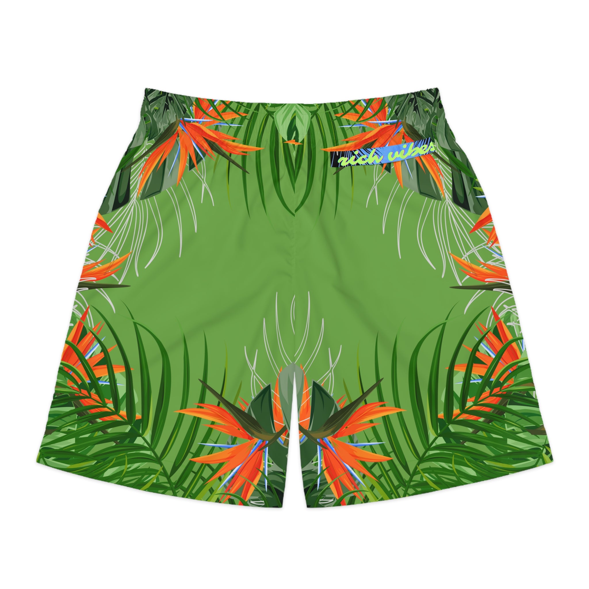 Rich Vibes Green Tropical Jungle Print - Men's Jogger Shorts (AOP)Black