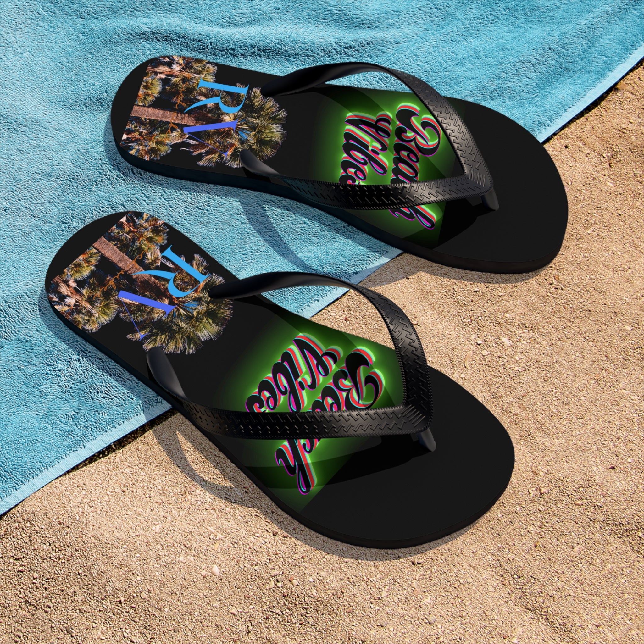 Rich Vibes RV Palm Tree Beach Vibes - Unisex Flip-Flops - M