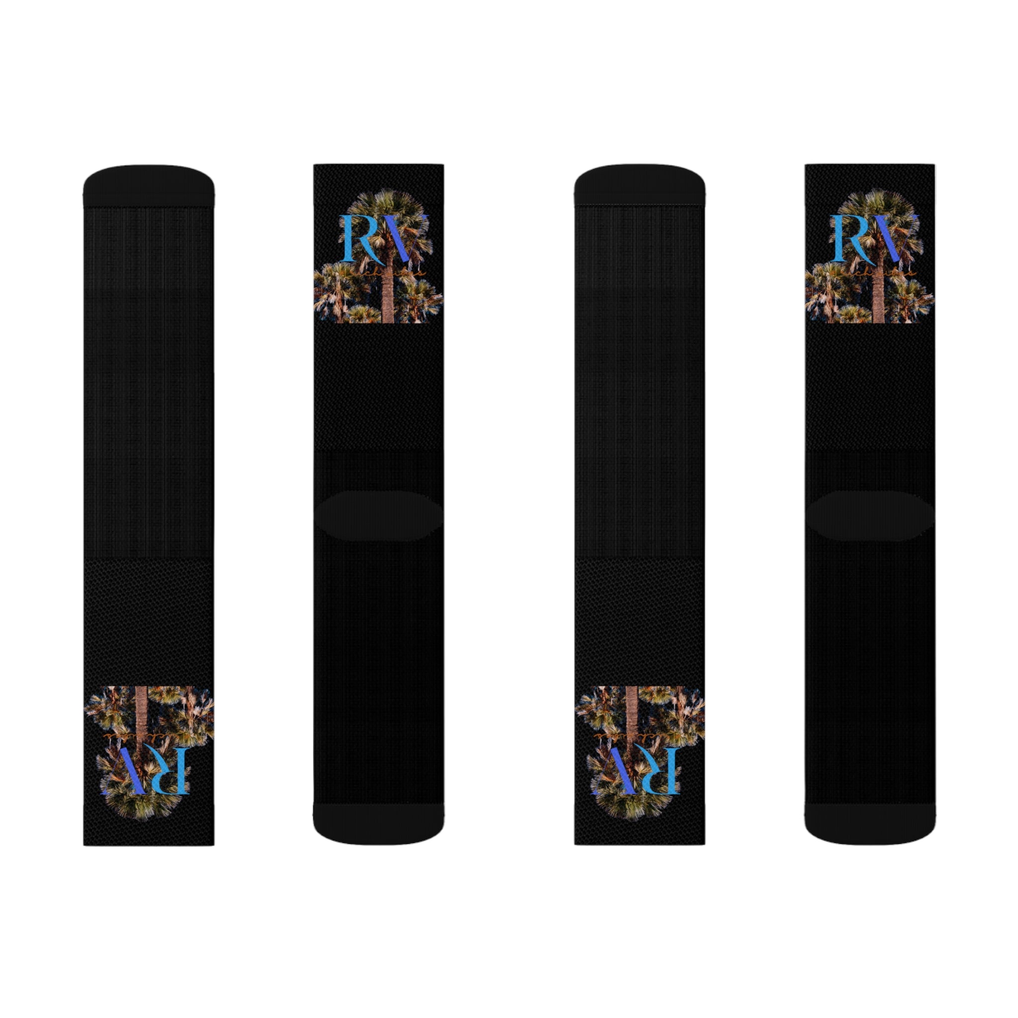 Rich Vibes RV Palm Tree Logo Black - Sublimation Socks