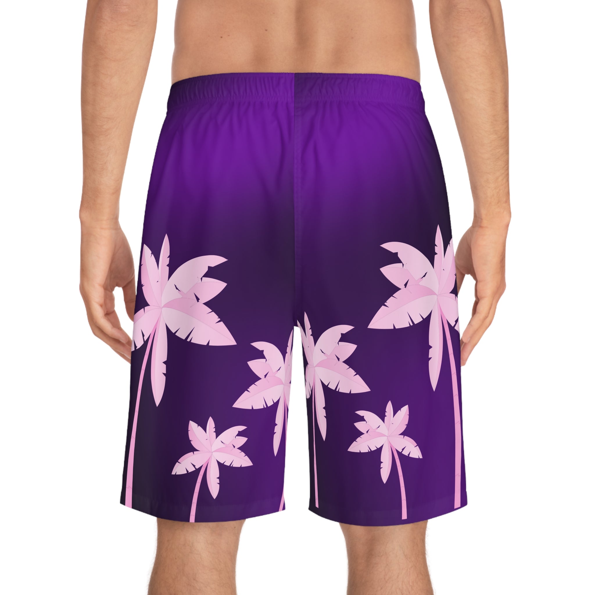 Rich Vibes Purple Tropical Pink Palm Tree Beach Chill Vibes 1.0 - Men's Board Shorts (AOP)