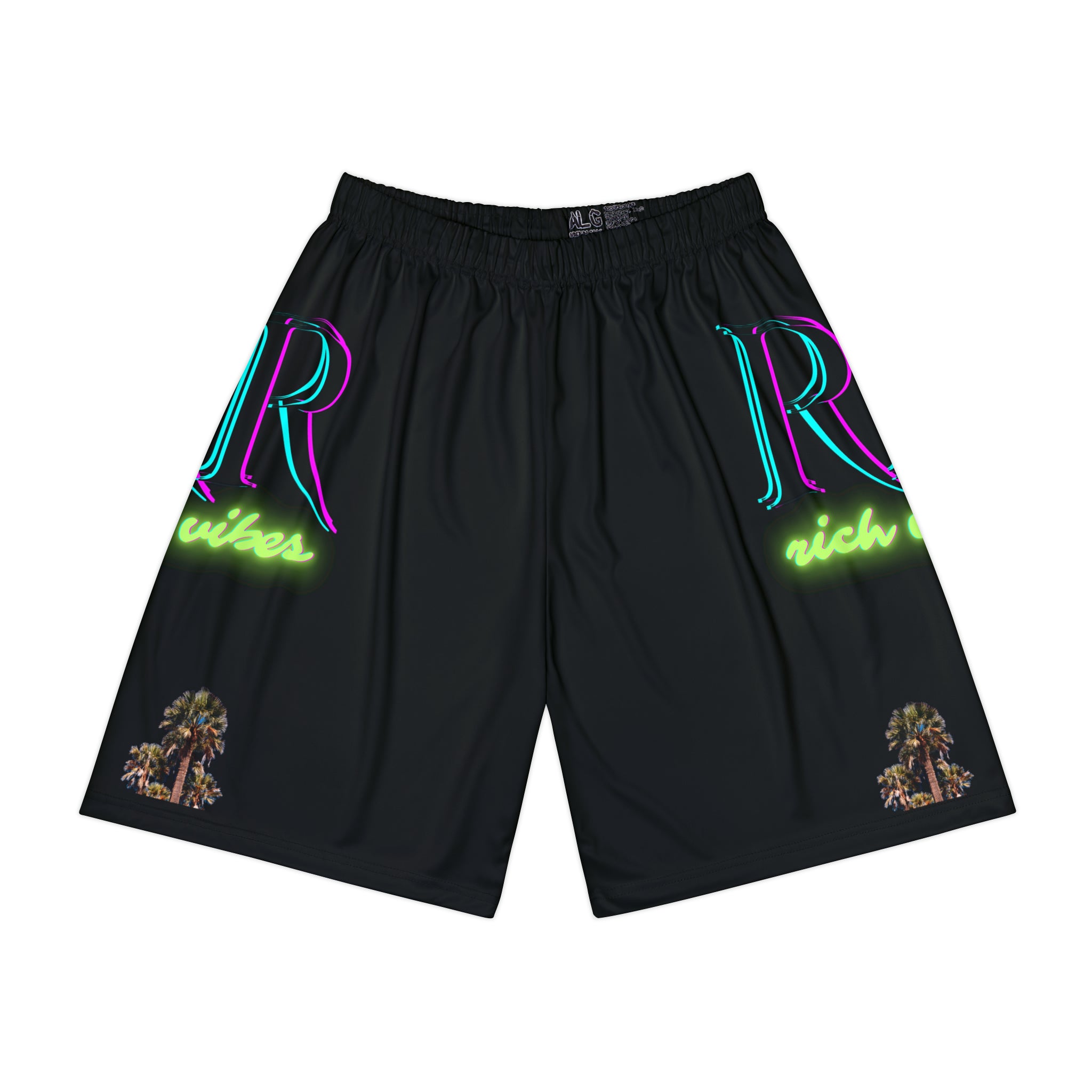 Rich Vibes RR RV Colorful Palm Tree Silhouette - Men’s Sports Shorts (AOP) Black