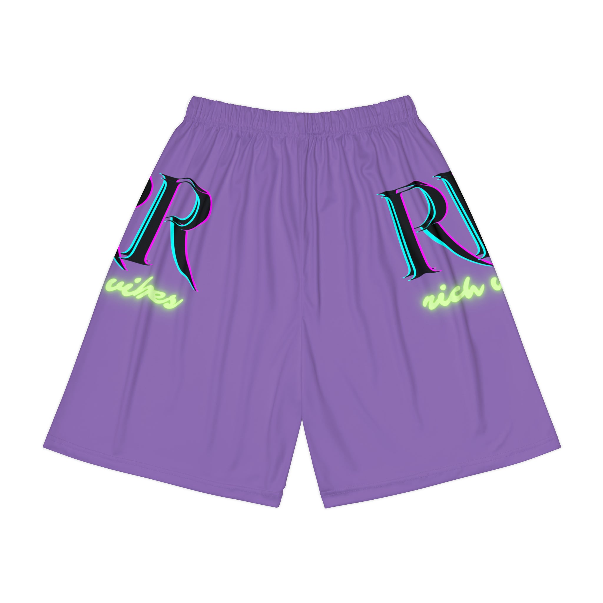 Rich Vibes RR RV Palm Tree Silhouette - Men’s Sports Shorts (AOP) Light Purple