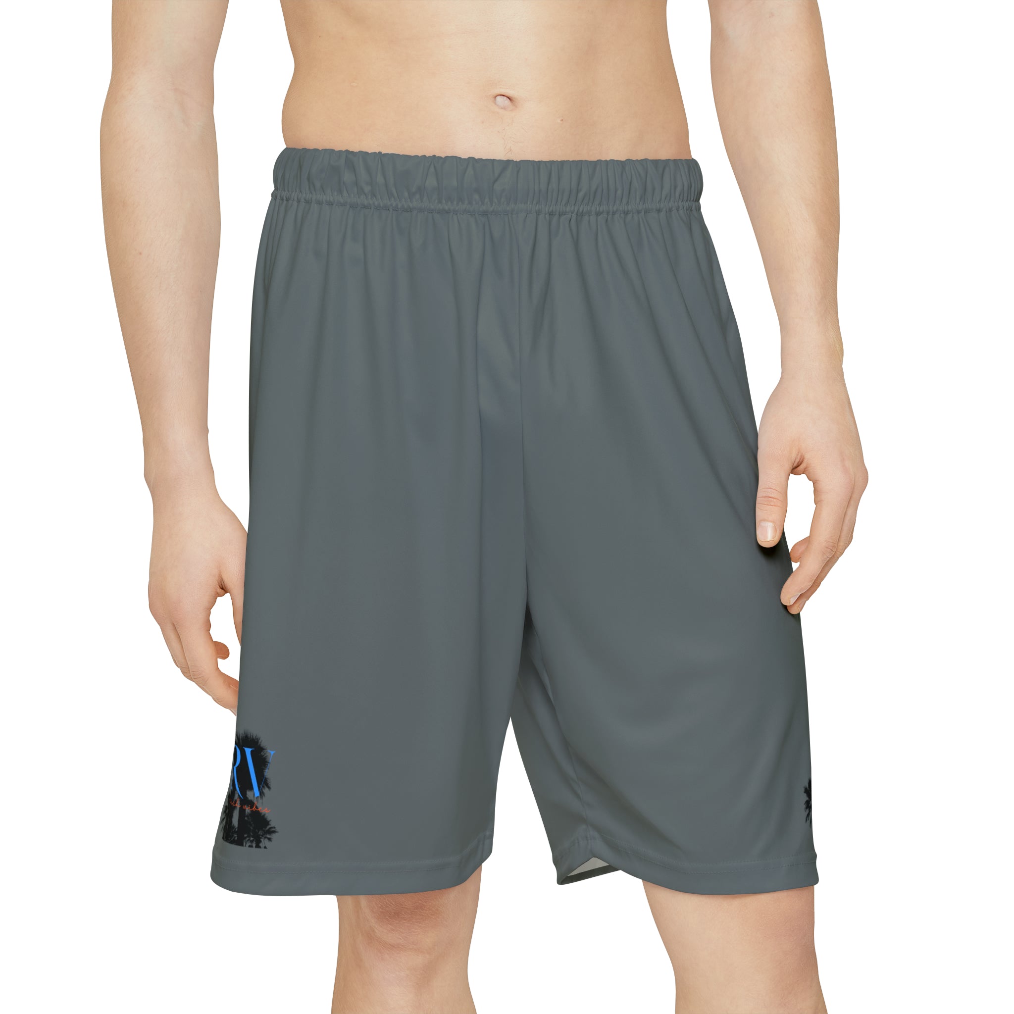 Rich Vibes RV Palm Tree Silhouette Men’s Sports Shorts (AOP) Dark Grey