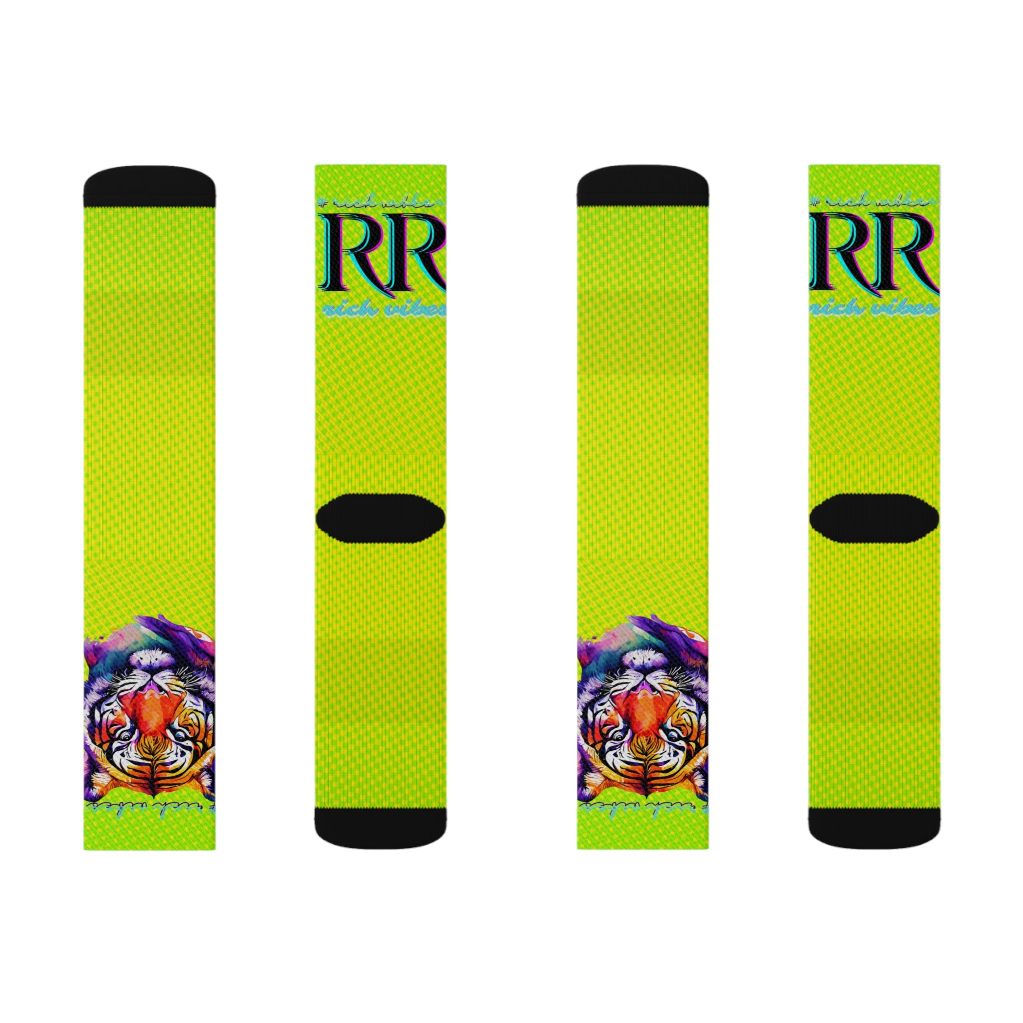 Rich Vibes RR Volt Green Tropical Jungle Tiger - Sublimation Socks Black