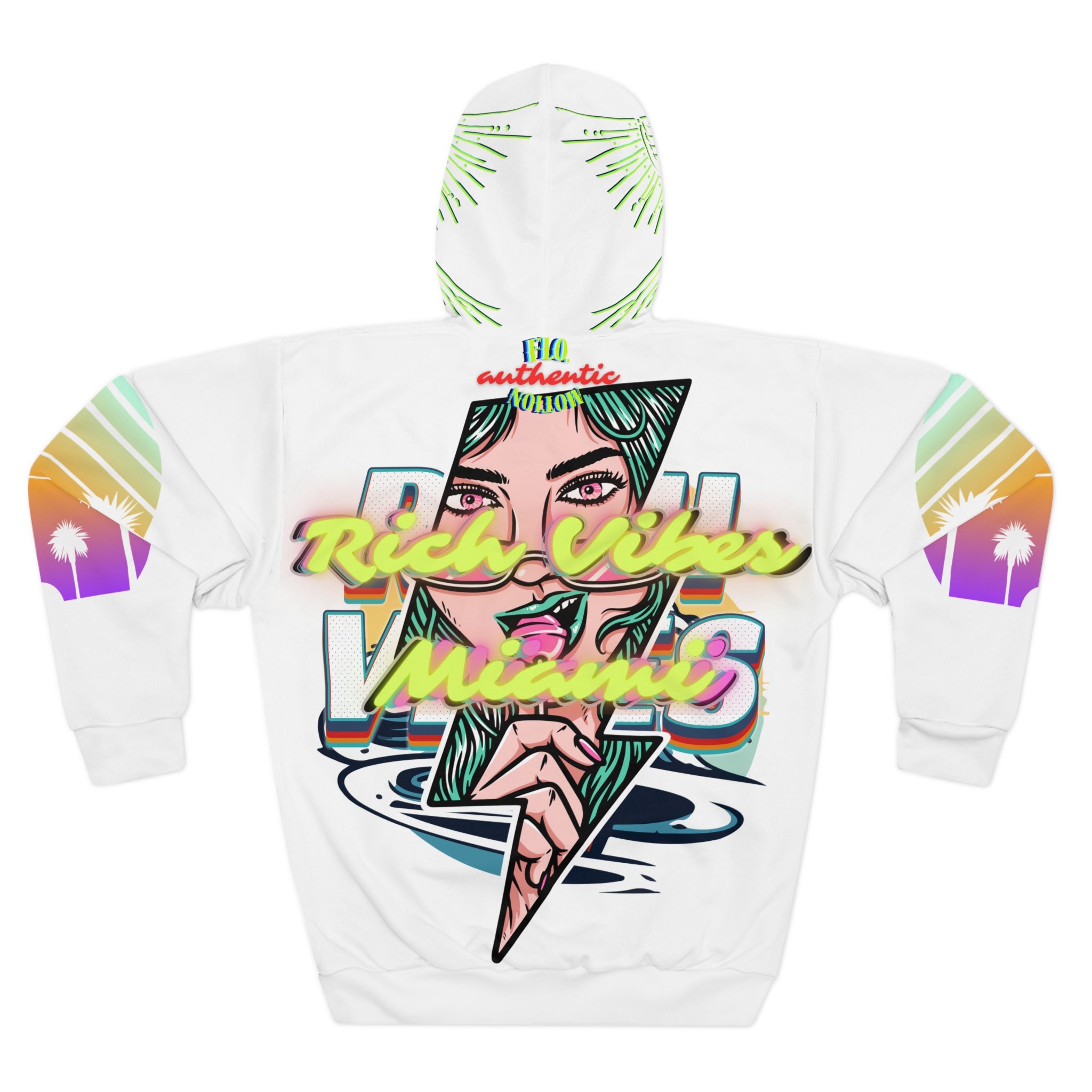 Rich Vibes Purple Sunset Miami FLOW Motion Surf - Unisex Pullover Hoodie (AOP)