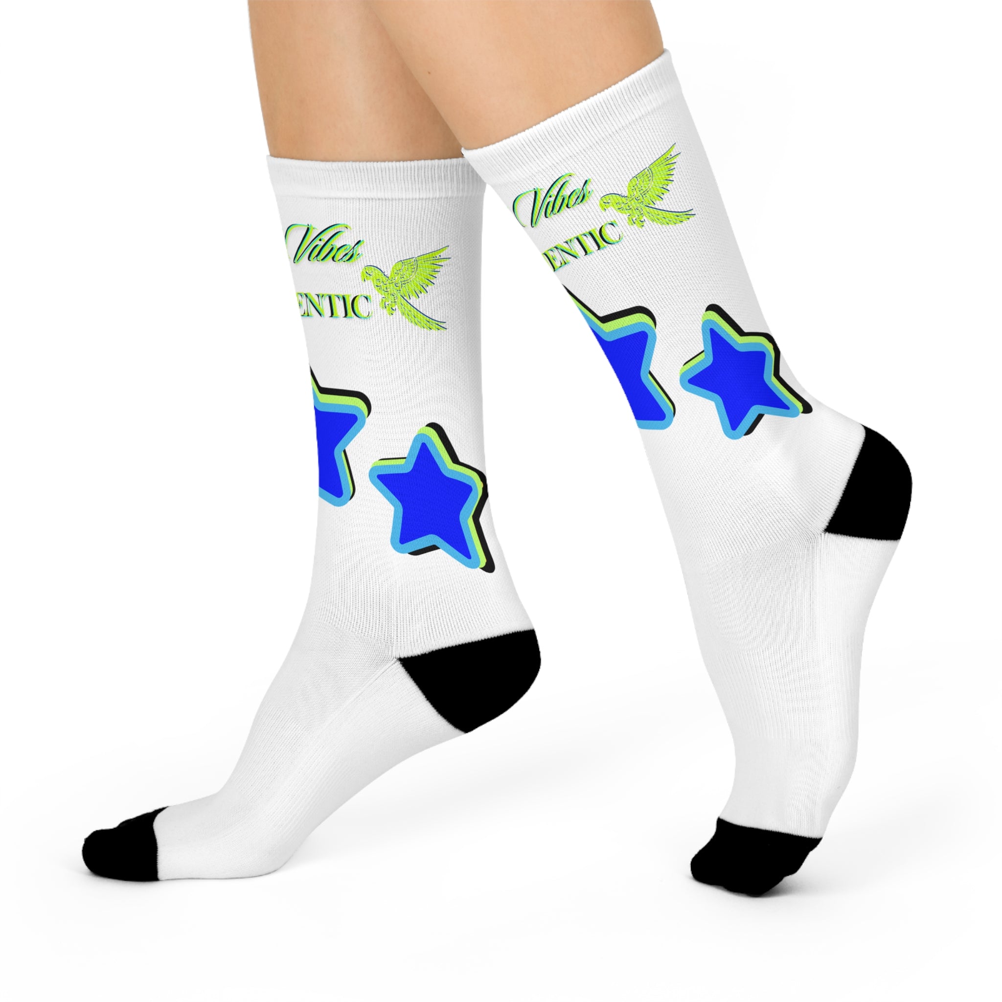 Rich Vibes Authentic Volt Blue Stars - Cushioned Crew Socks (White)