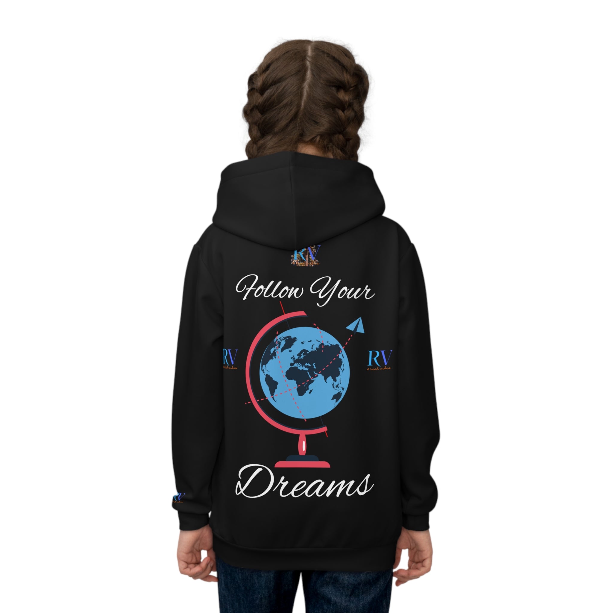 Rich Vibes Follow Your Dreams RV Color Palm Tree Black 3 -  Children's Hoodie (AOP)