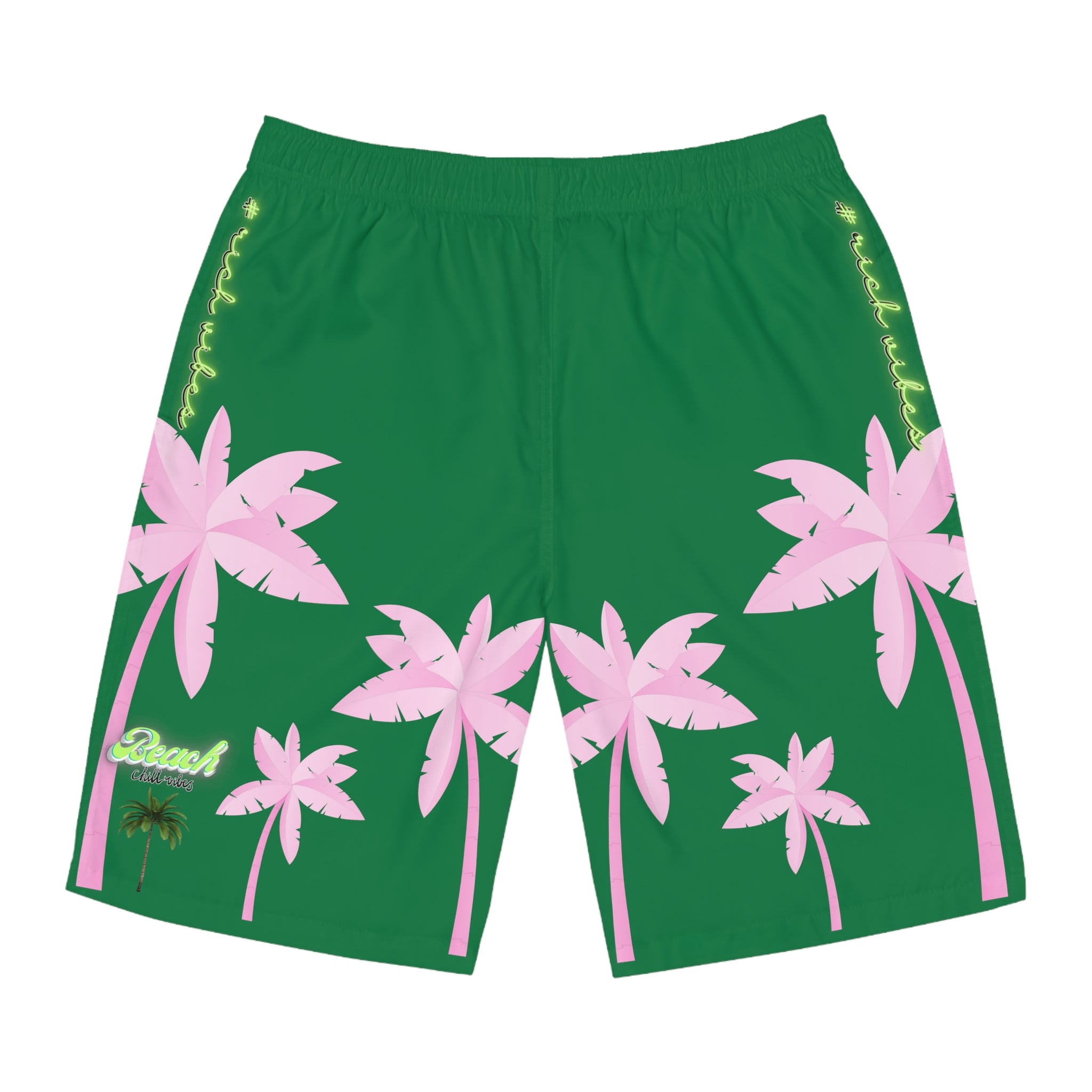 Rich Vibes Watermelon Green Tropical Pink Palm Tree Beach Chill Vibes 1.2 - Men's Board Shorts (AOP)