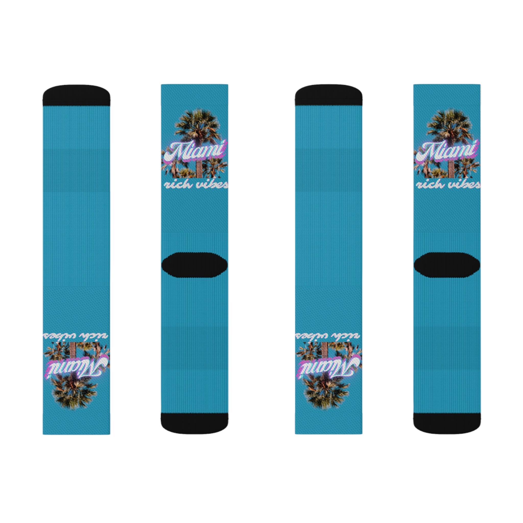 Rich Drip Miami Palm Tree Silhouette - Sublimation Socks Turquoise
