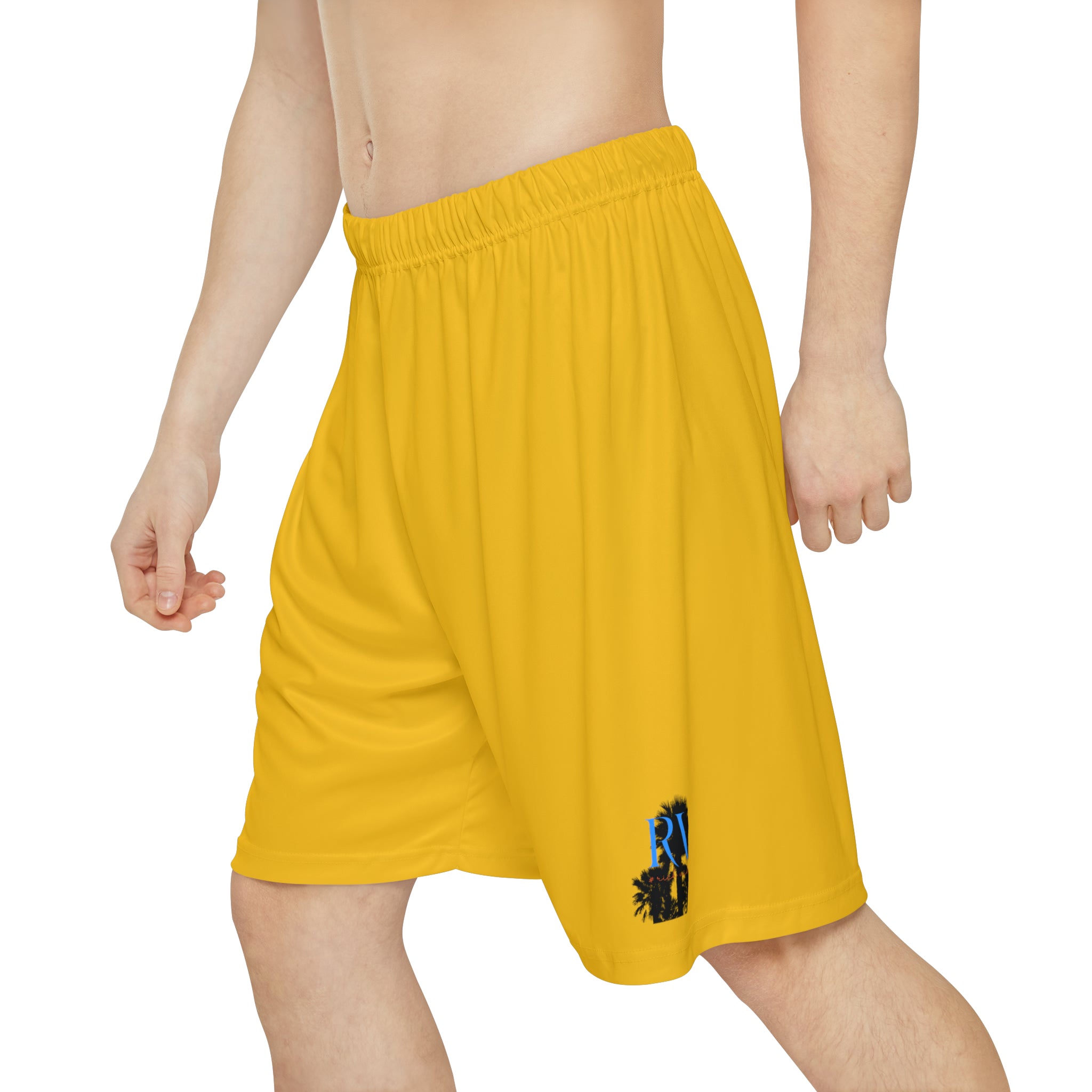 Rich Vibes RV Palm Tree Silhouette Men’s Sports Shorts (AOP) Yellow