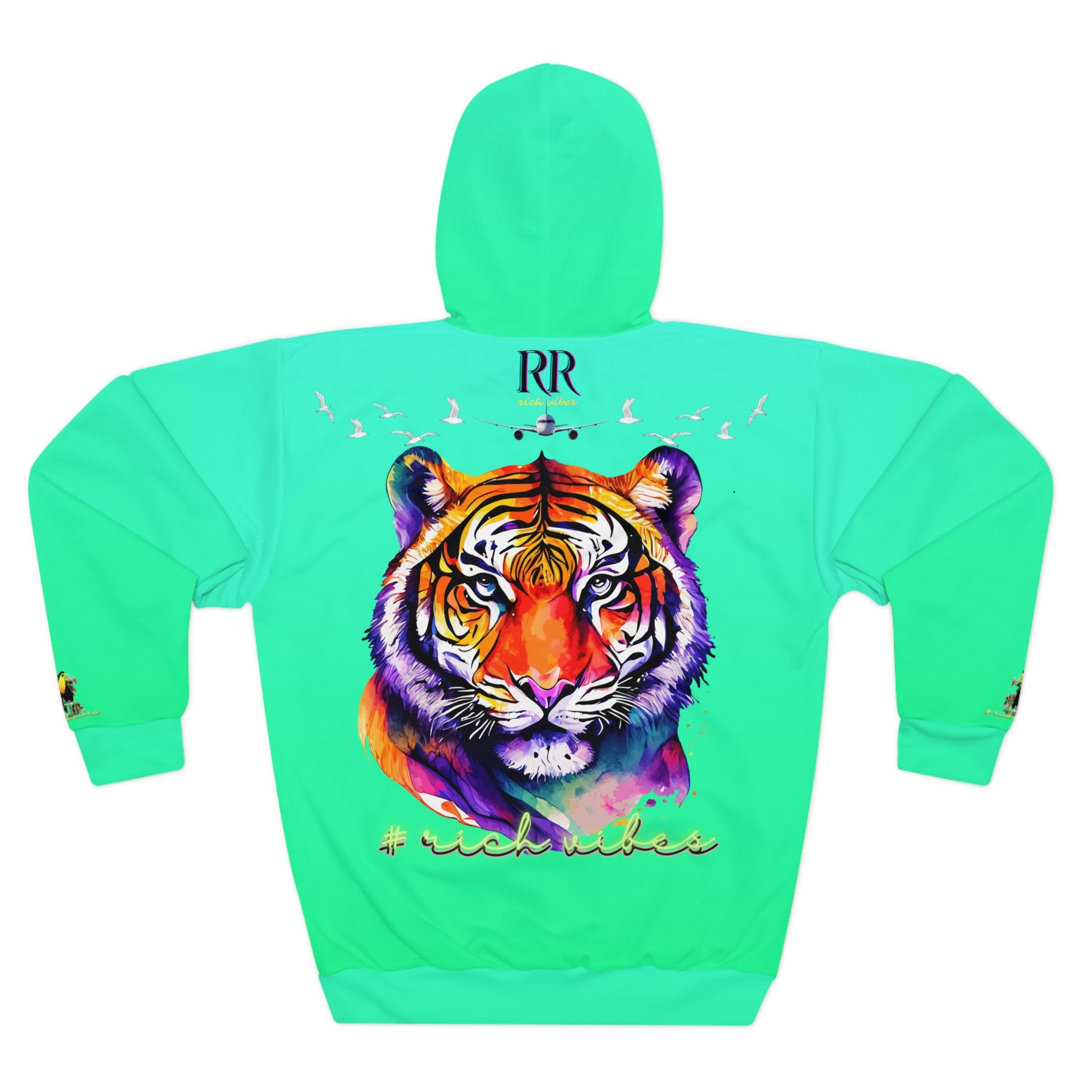 Rich Vibes Neon Green Volt RR Tropical Jungle Tiger 1.0 - Unisex Pullover Hoodie (AOP)