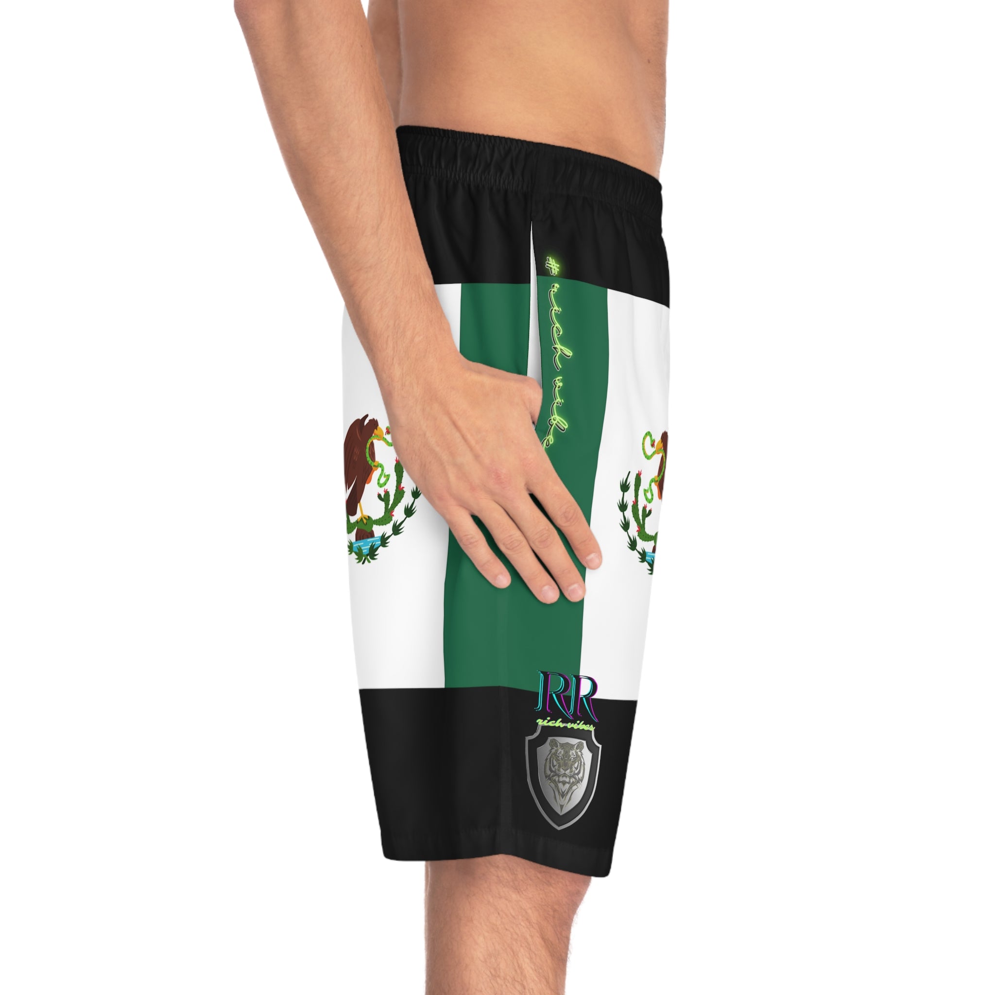 Rich Vibes RR Volt Mexican Flag Tiger Shield 3.5 - Men's Board Shorts (AOP)