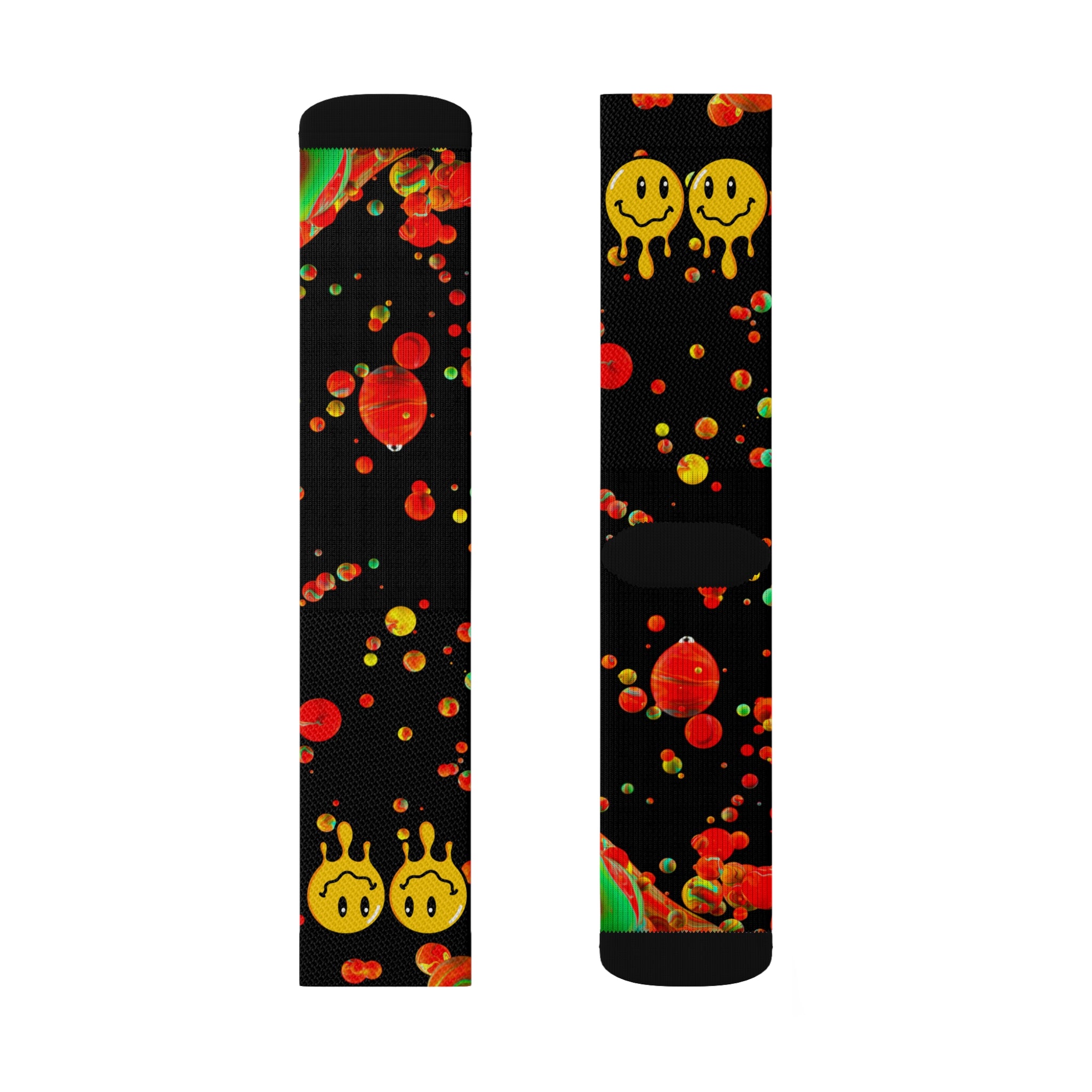 Rich Drip Multi Colored Paint Drop Drippy Smiley Face - Sublimation Socks White