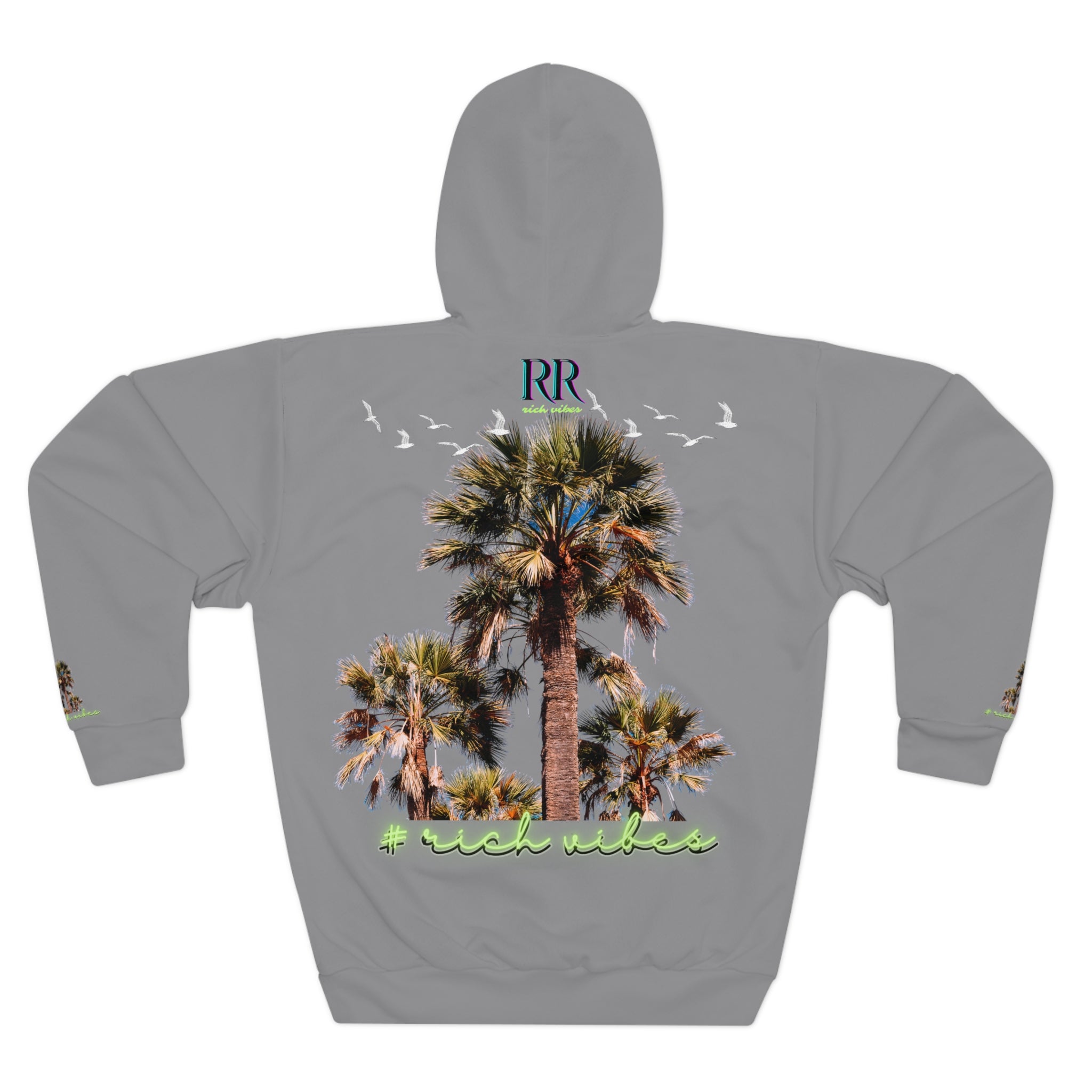 Rich Vibes Grey Volt RR Colorful Palm Trees Golf Pro 1.0 - Unisex Pullover Hoodie (AOP)