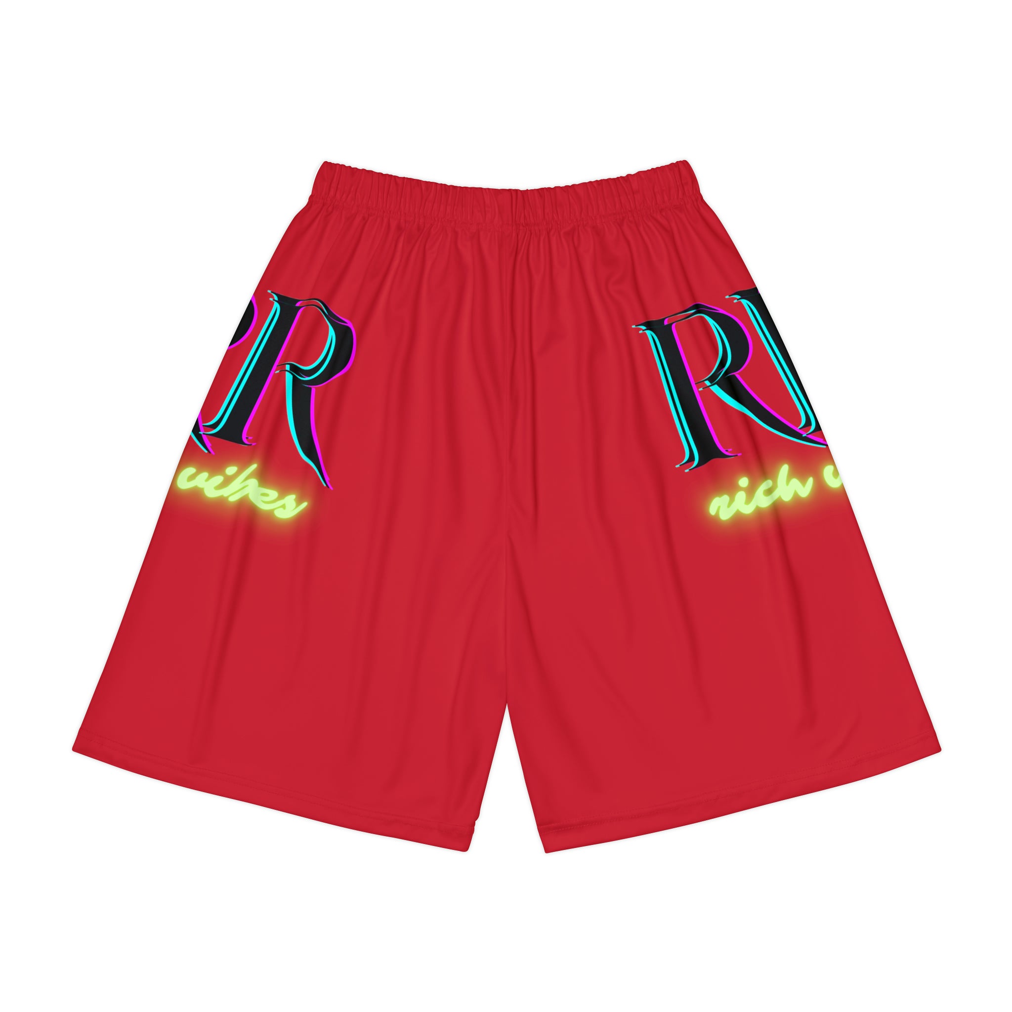 Rich Vibes RR RV Palm Tree Silhouette - Men’s Sports Shorts (AOP) Red
