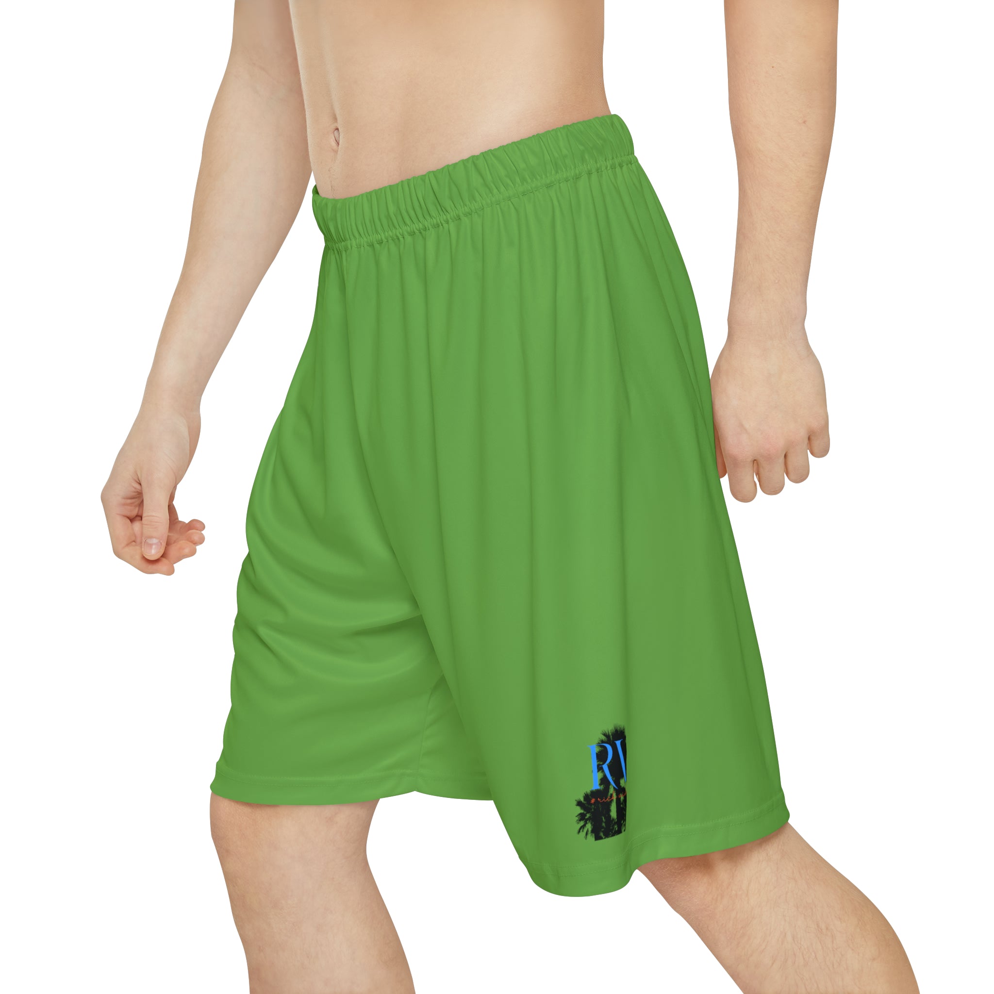 Rich Vibes RV Palm Tree Silhouette Men’s Sports Shorts (AOP) Leaf Green