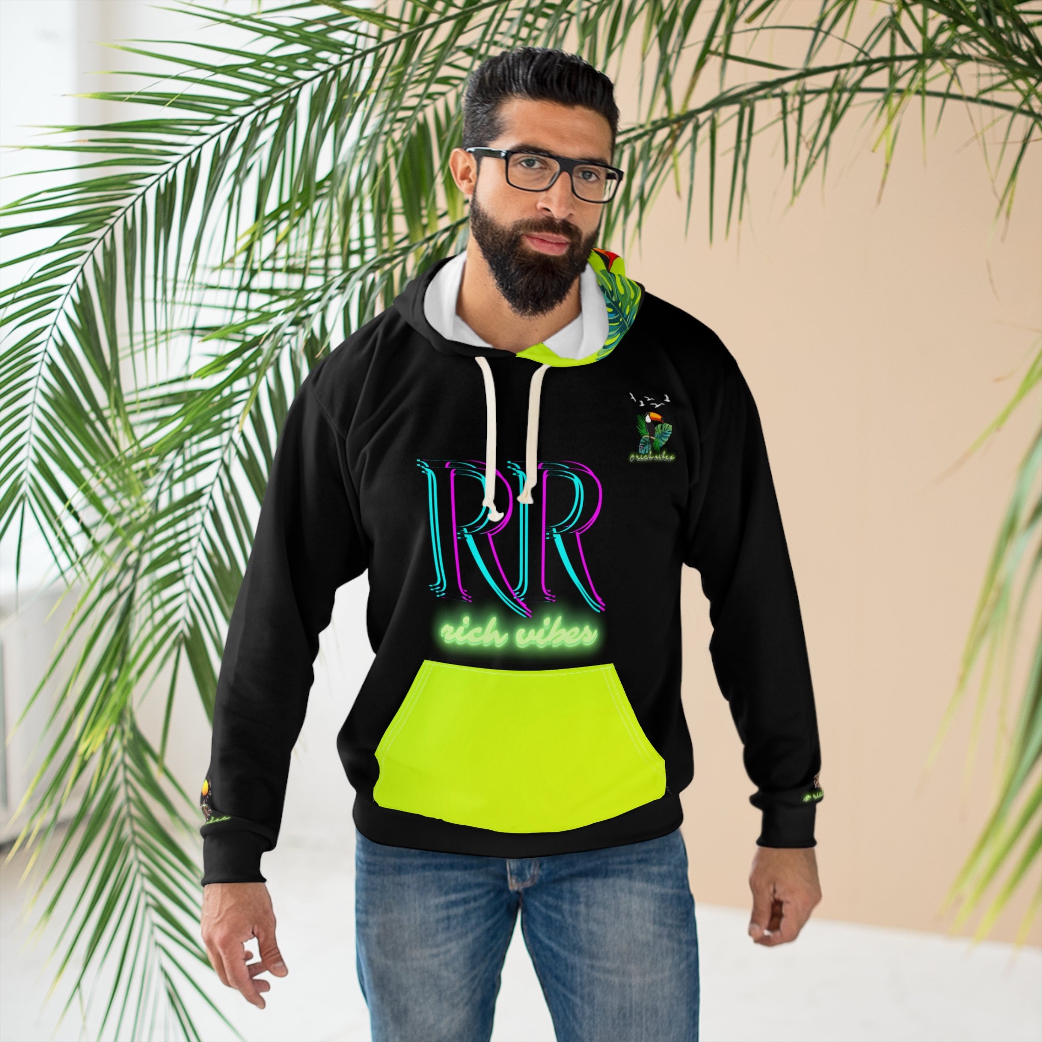 Rich Vibes Lime Green Volt RR Tropical Jungle Tiger 1.1 - Unisex Pullover Hoodie (AOP)