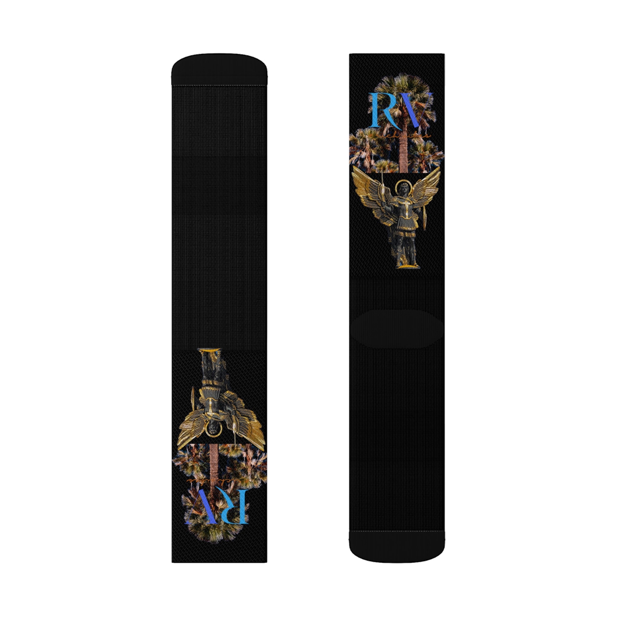 Rich Vibes RV Palm Tree Logo Archangel Michael Black - Sublimation Socks