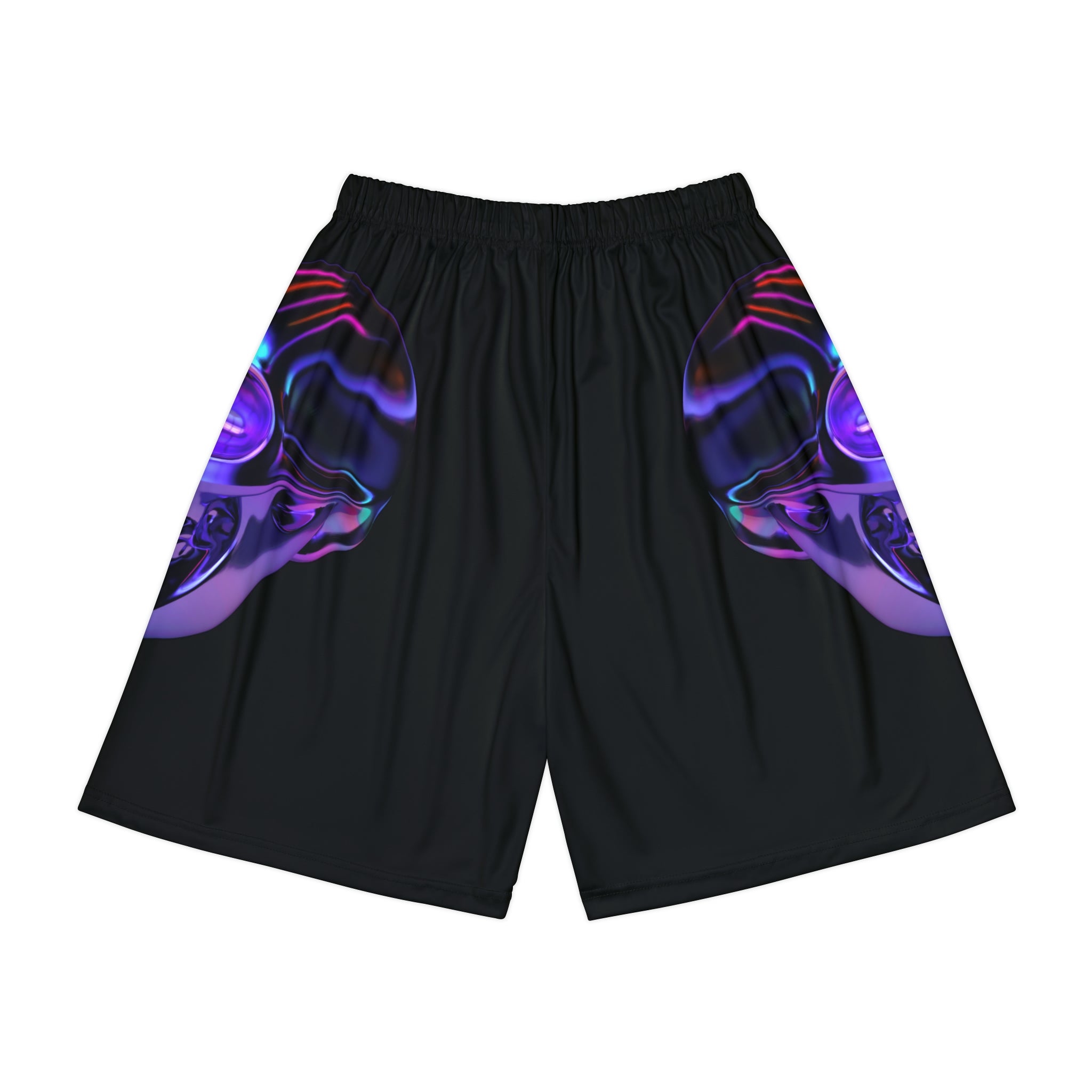 Rich Drip Psychedelic Metal Skull - RV Palm Tree Silhouette Men’s Sports Shorts (AOP) Black