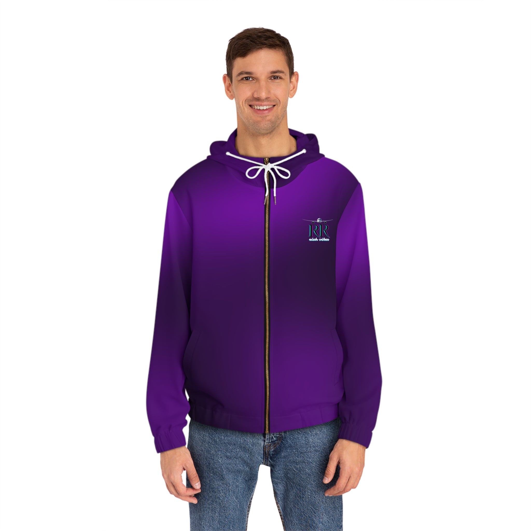 Rich Vibes RR Volt Purple Tropical Beach Bird 1.5 - Men's Full-Zip Hoodie (AOP)