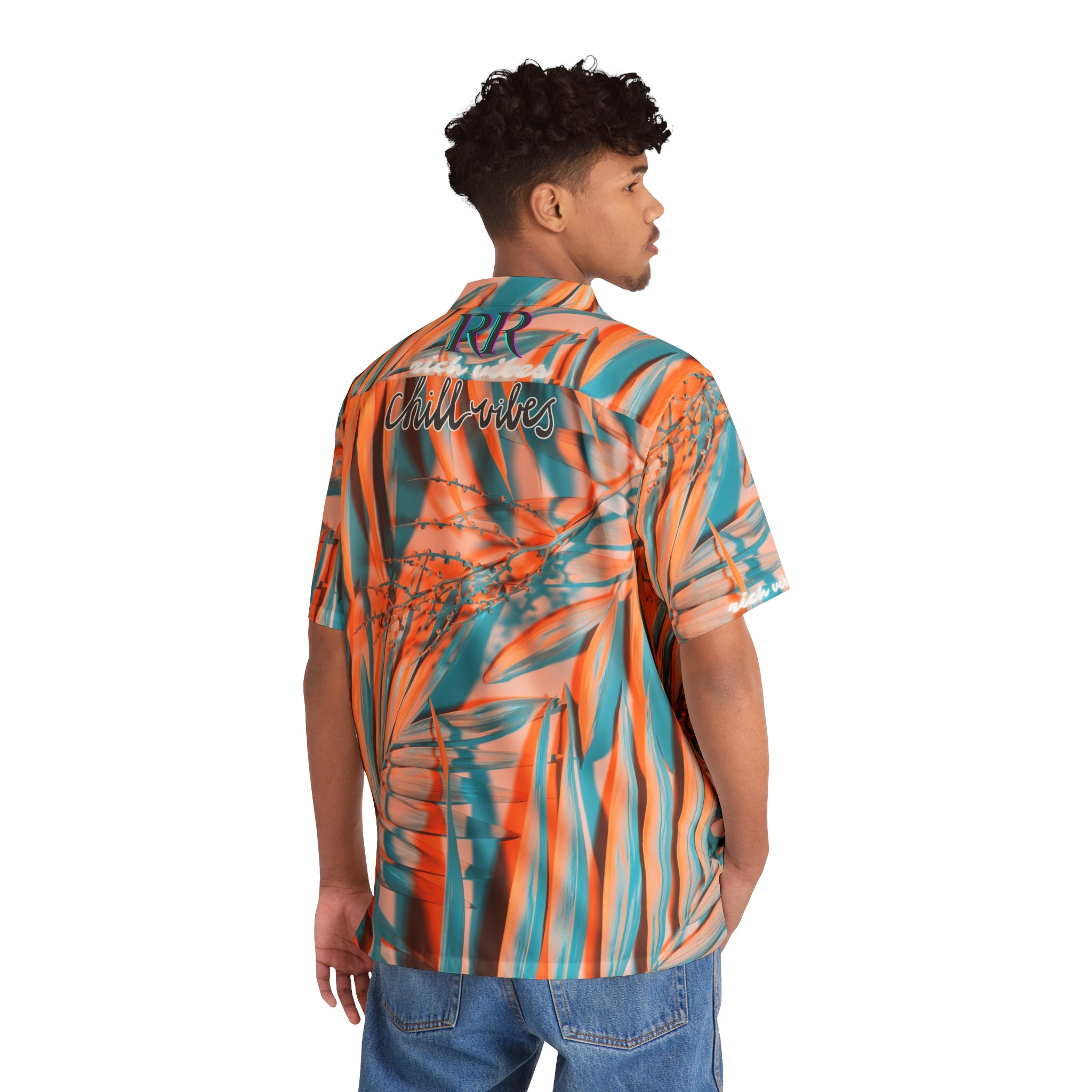 Rich Vibes Colorful Palm Tree Golfer Turquoise Peach Palm Tree 2.0 - Men's Hawaiian Shirt (AOP)