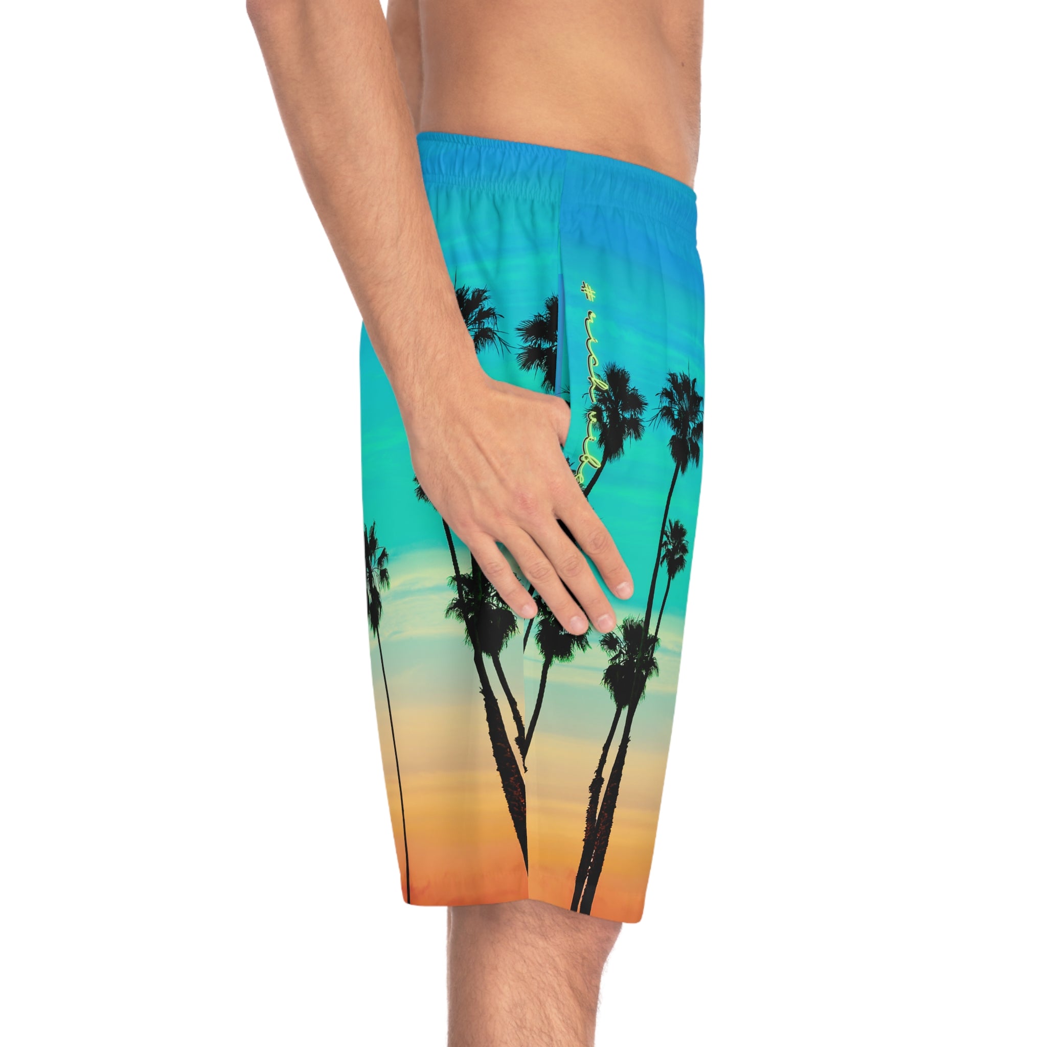 Rich Vibes Volt Turquoise Sunset Tiger Shield 2.0 - Men's Board Shorts (AOP)