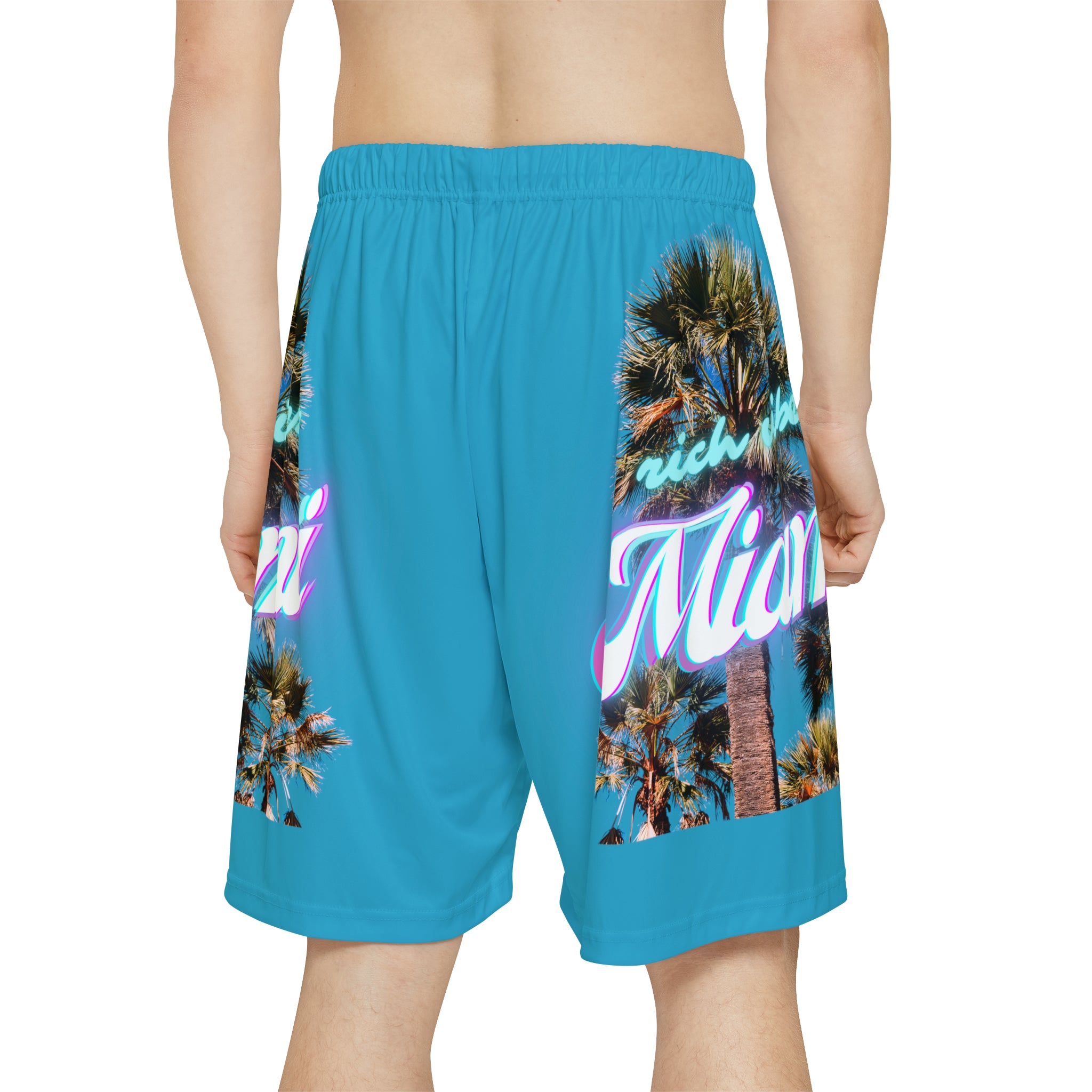 RV Rich Drip Miami Palm Tree Silhouette - Men’s Sports Shorts (AOP) Turquoise