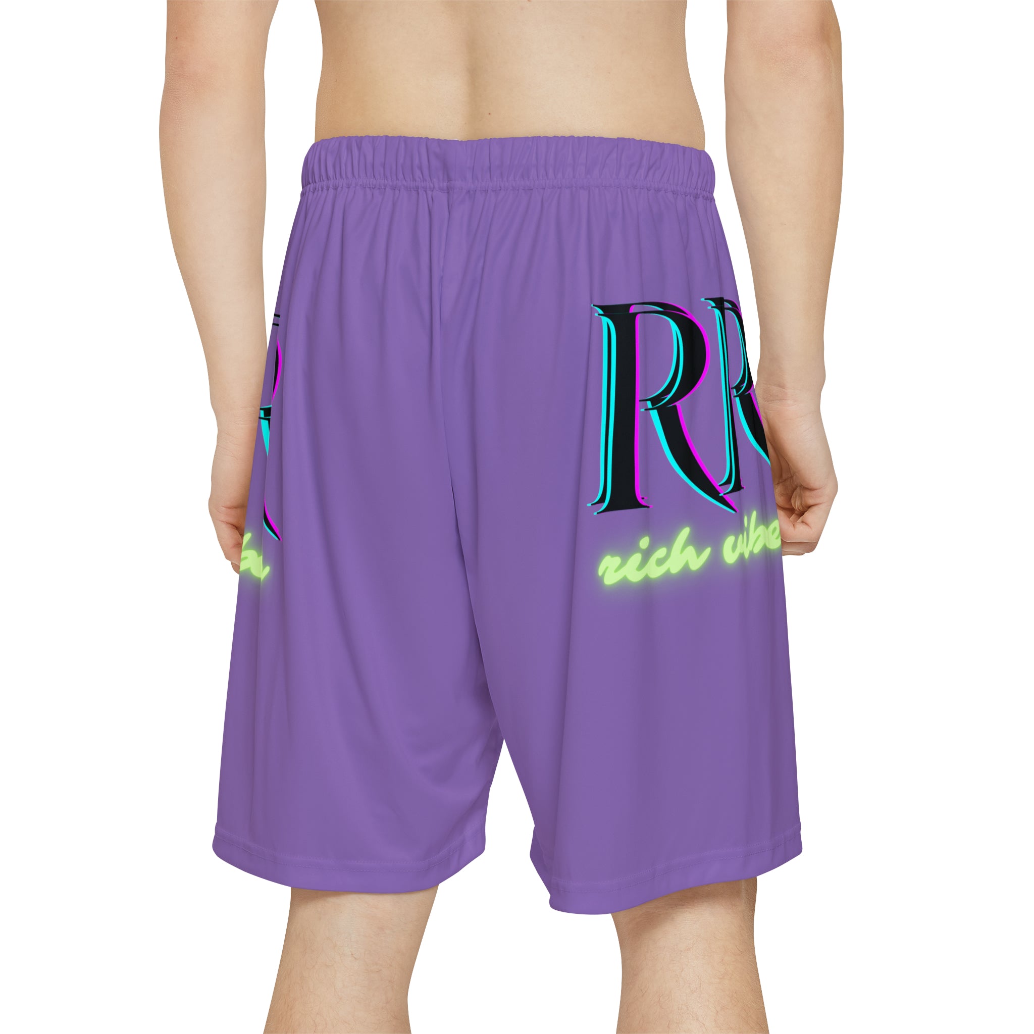 Rich Vibes RR RV Palm Tree Silhouette - Men’s Sports Shorts (AOP) Light Purple