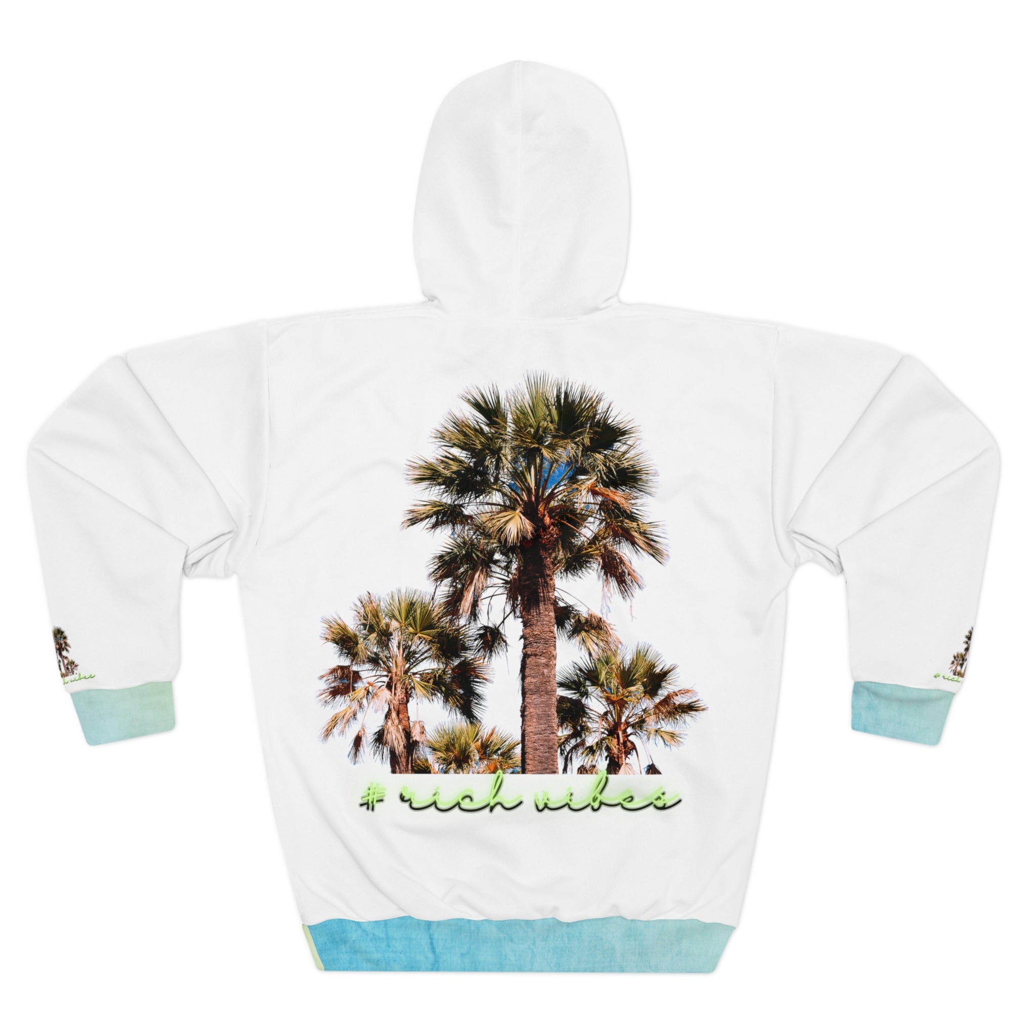 Rich Vibes Blueberry Lemonade White Colorful Palm Trees Volt Golf Pro 1.0 - Unisex Pullover Hoodie (AOP)