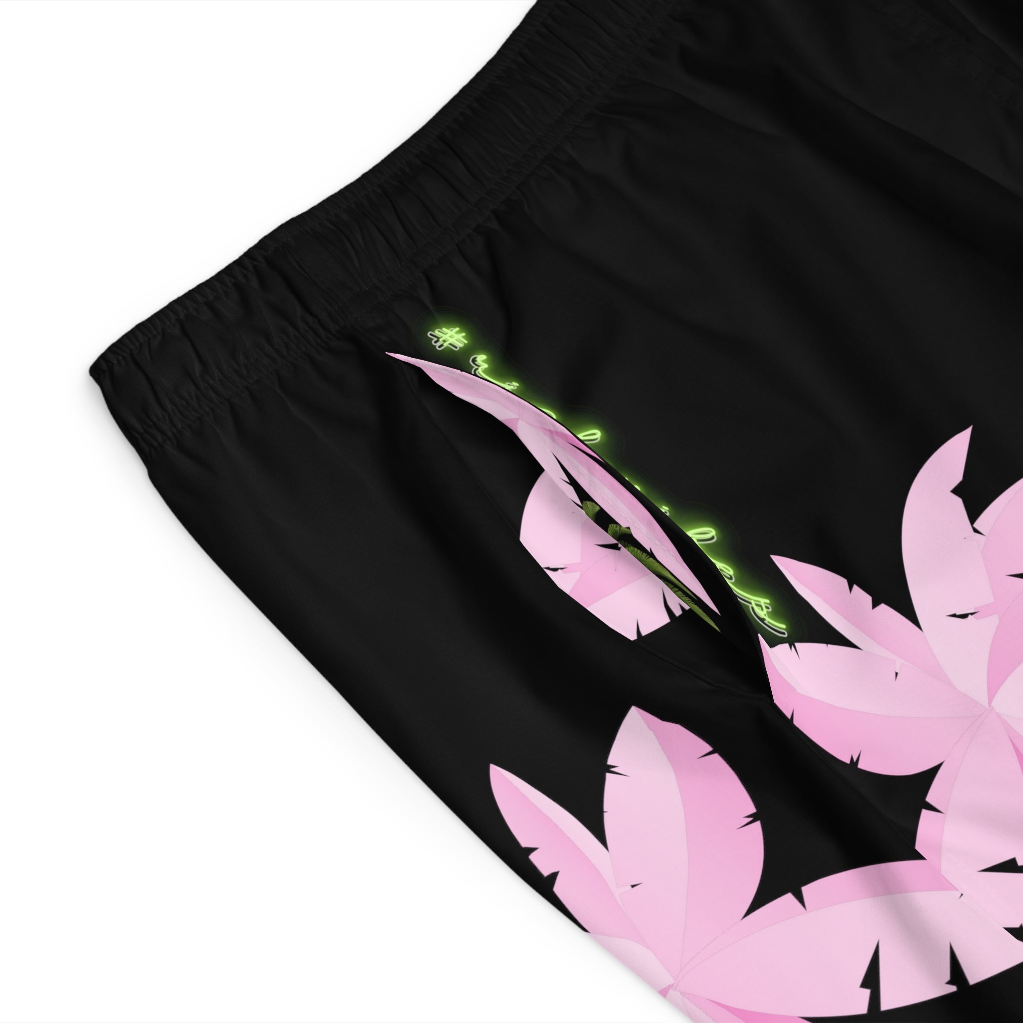 Rich Vibes Black Volt Tropical Pink Palm Tree Beach Chill Vibes 1.0 - Men's Board Shorts (AOP)