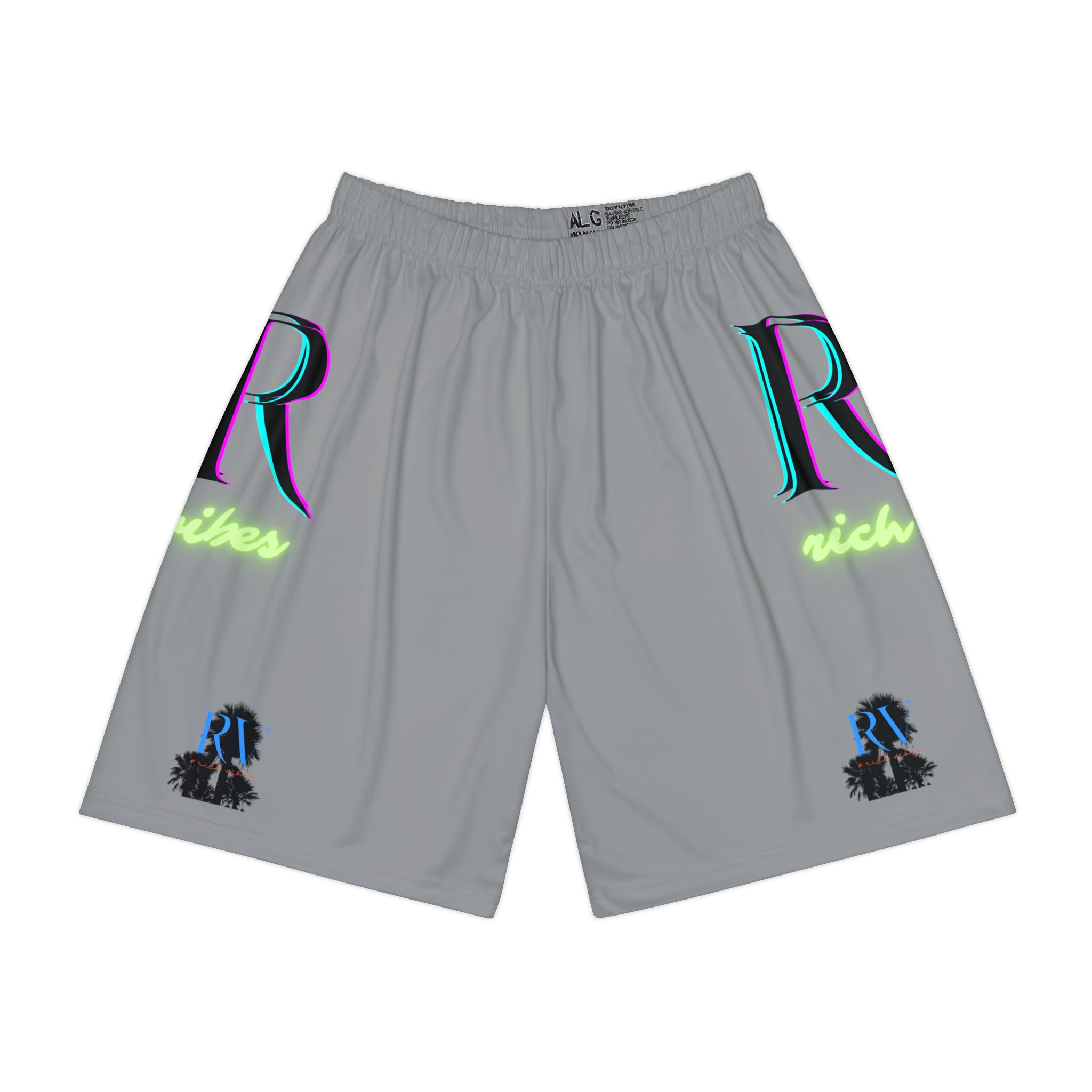 Rich Vibes RR RV Palm Tree Silhouette - Men’s Sports Shorts (AOP) Grey