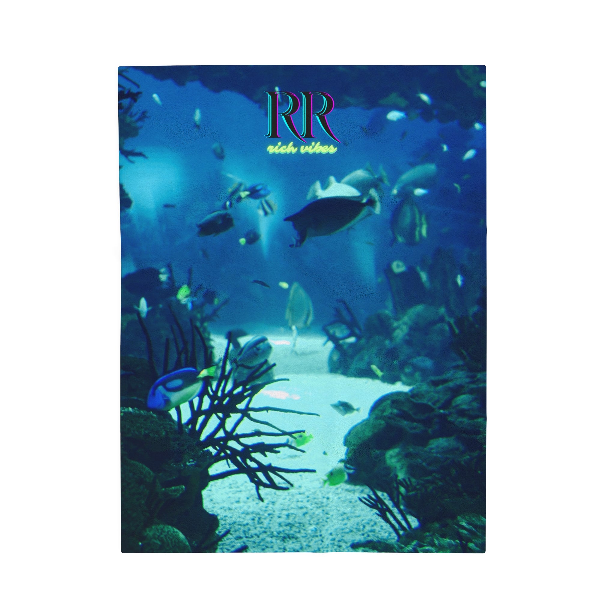 Rich Vibes Volt RR Blue Ocean Coral Reef  - Velveteen Plush Blanket