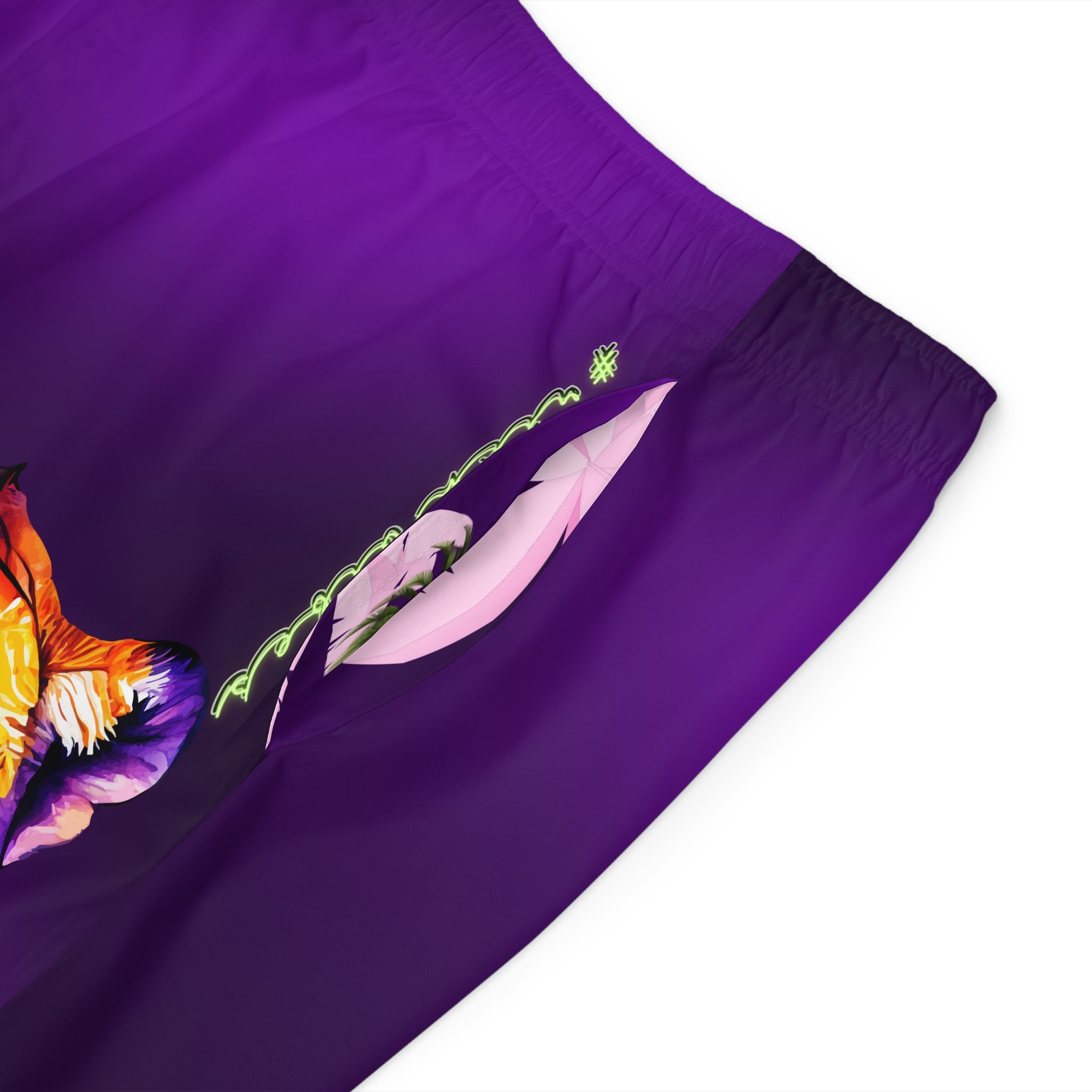 Rich Vibes Volt Purple Tropical Pink Palm Tree Beach Chill Vibes 2.0 - Men's Board Shorts (AOP)