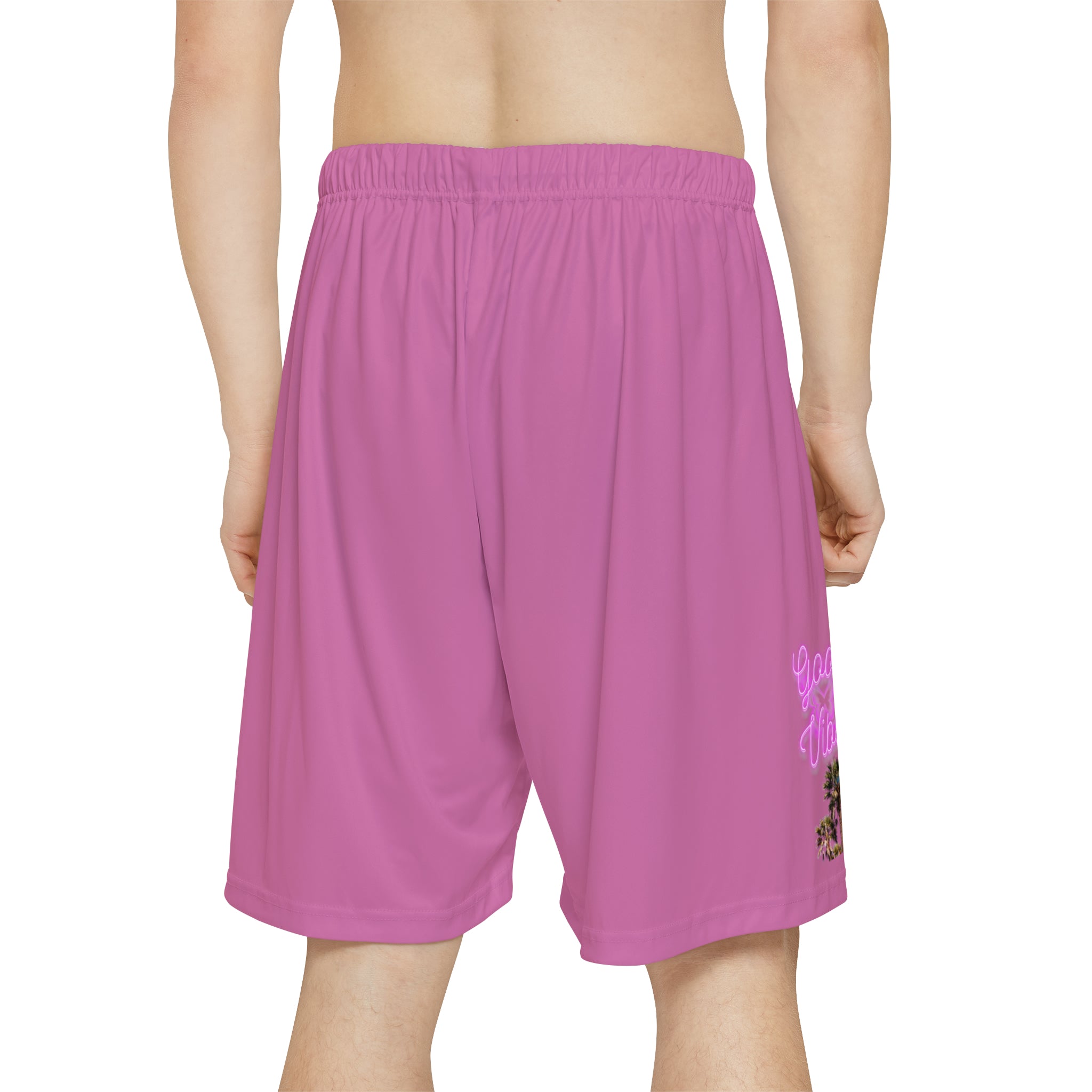 Rich Drip Good Vibes Glow Palm Tree Silhouette - Men’s Sports Shorts (AOP) Cotton Candy Pink