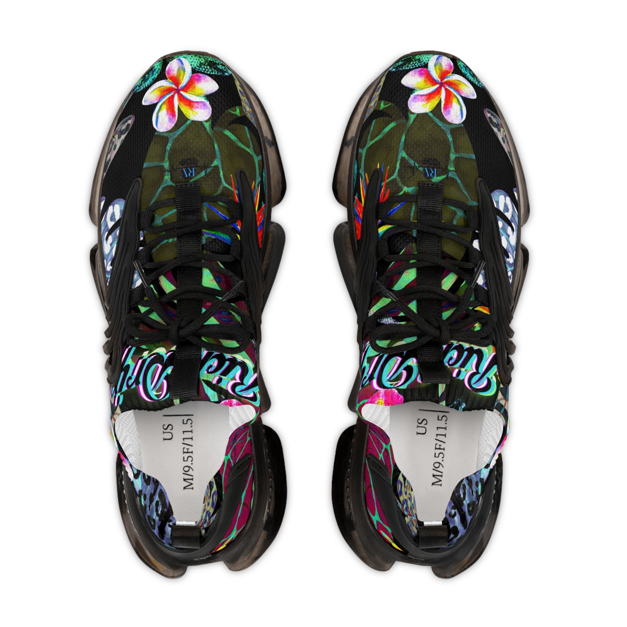 RV5 Pulse Tropical Coral Reef Neon Blue Glow Logo - Men's Mesh Sneakers White