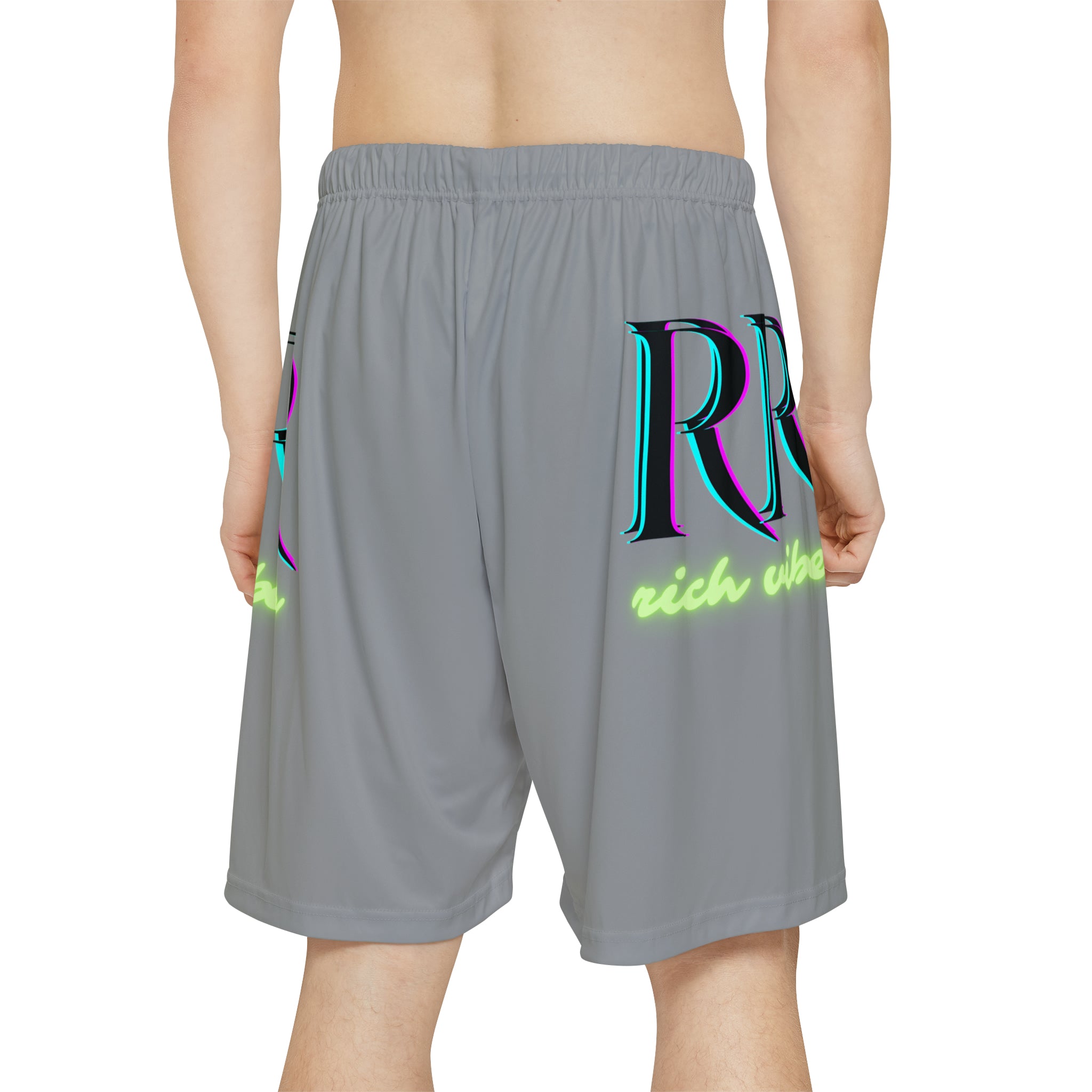 Rich Vibes RR RV Palm Tree Silhouette - Men’s Sports Shorts (AOP) Grey