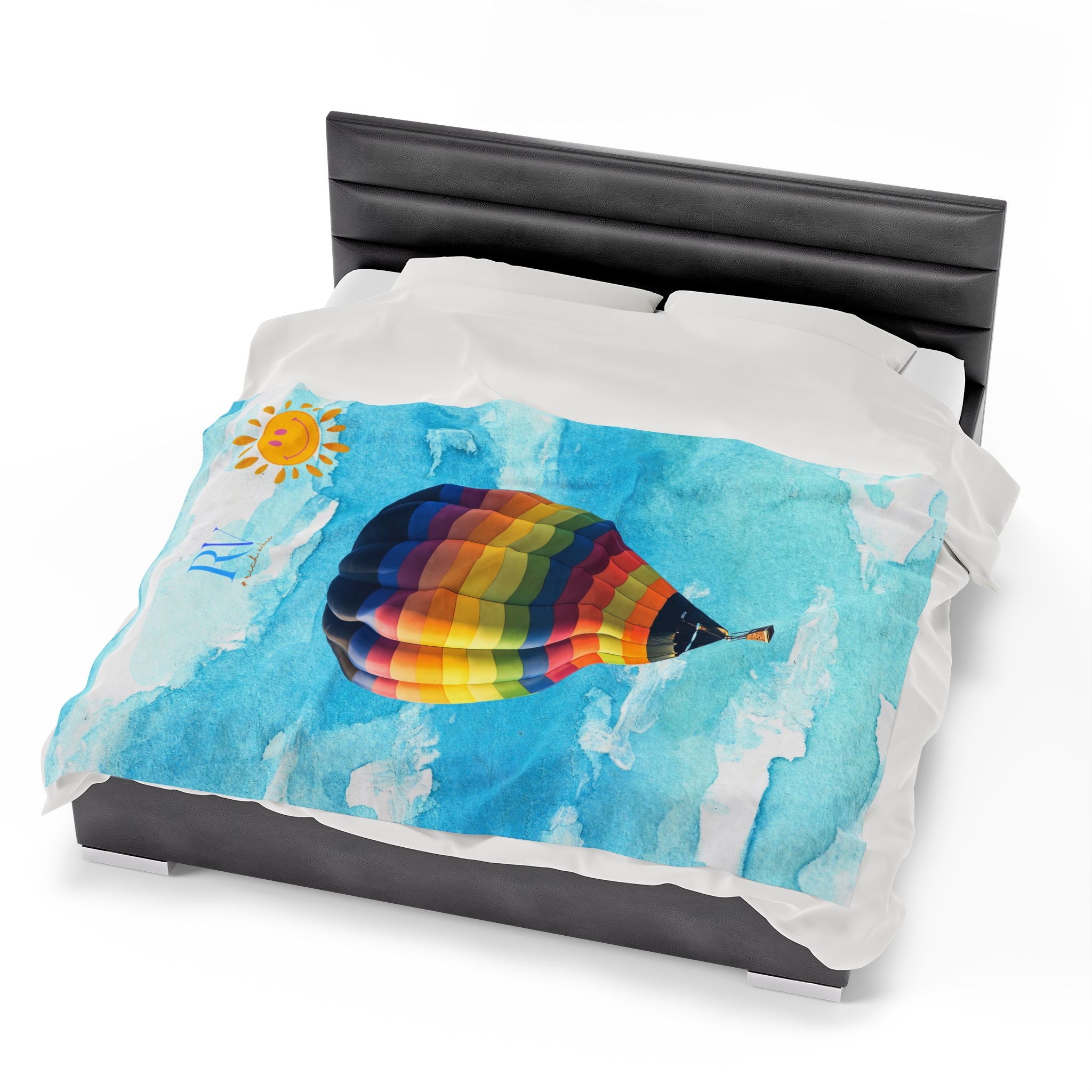 RV Multi- Colored Air Balloon Smiley Sunshine - Velveteen Plush Blanket