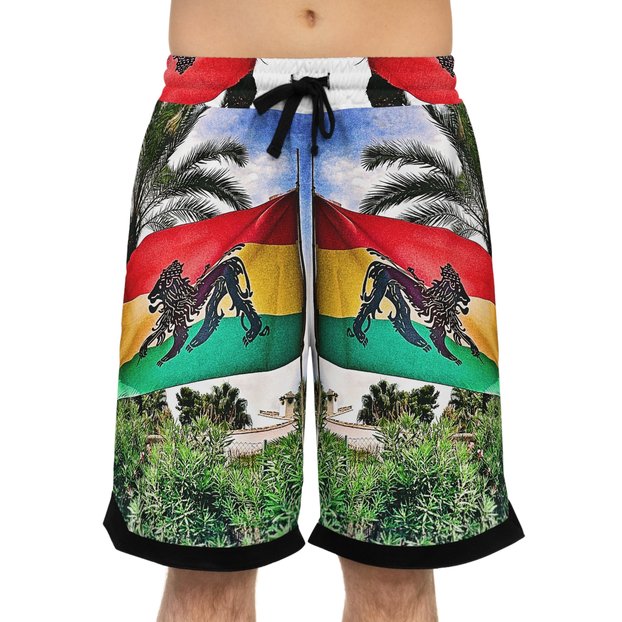 Lion of Judah Jamaica Flag - Basketball Rib Shorts (AOP)