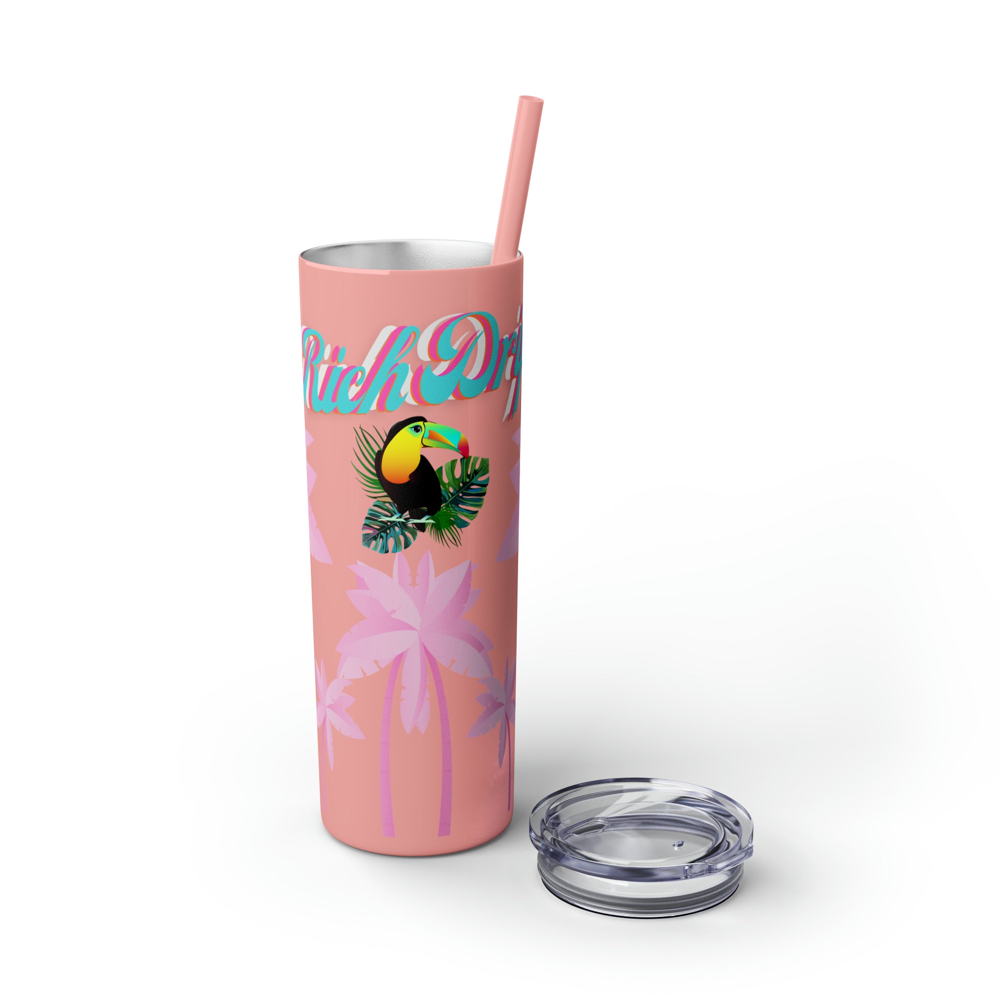 Rich Drip Tropical Pink Palm Tree - Skinny Tumbler with Straw, 20oz