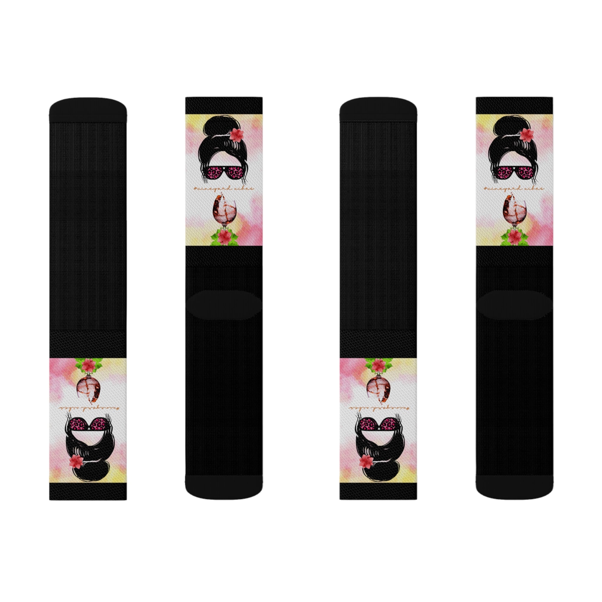 Vineyard Vibes Pink Water Colors Black - Sublimation Socks