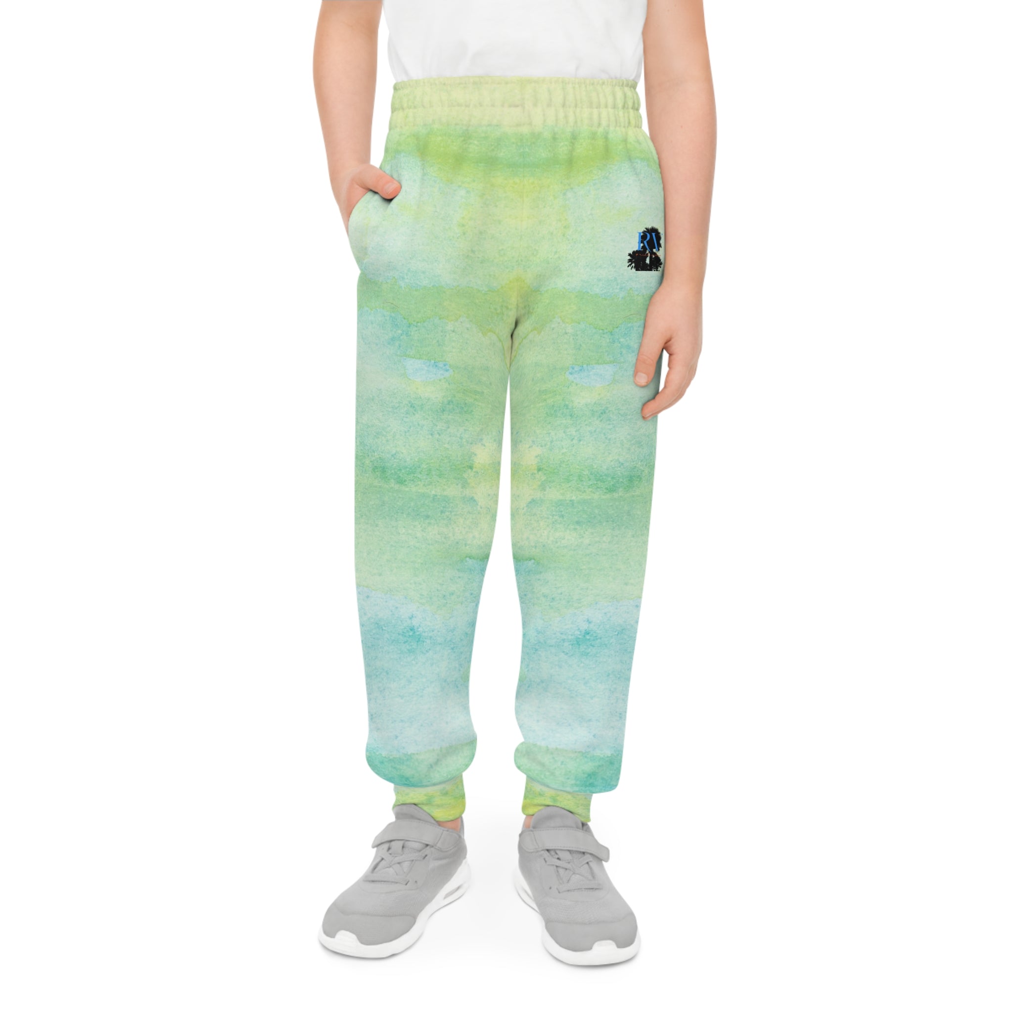 Rich Vibes RV Palm Tree Water Color Green - Youth Joggers (AOP)