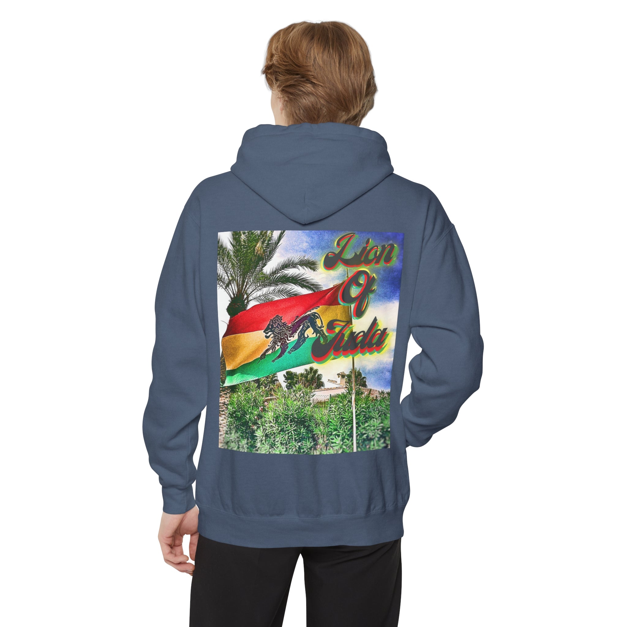 Jamaica Lion Of Judah Flag Denim - Garment-Dyed Hoodie