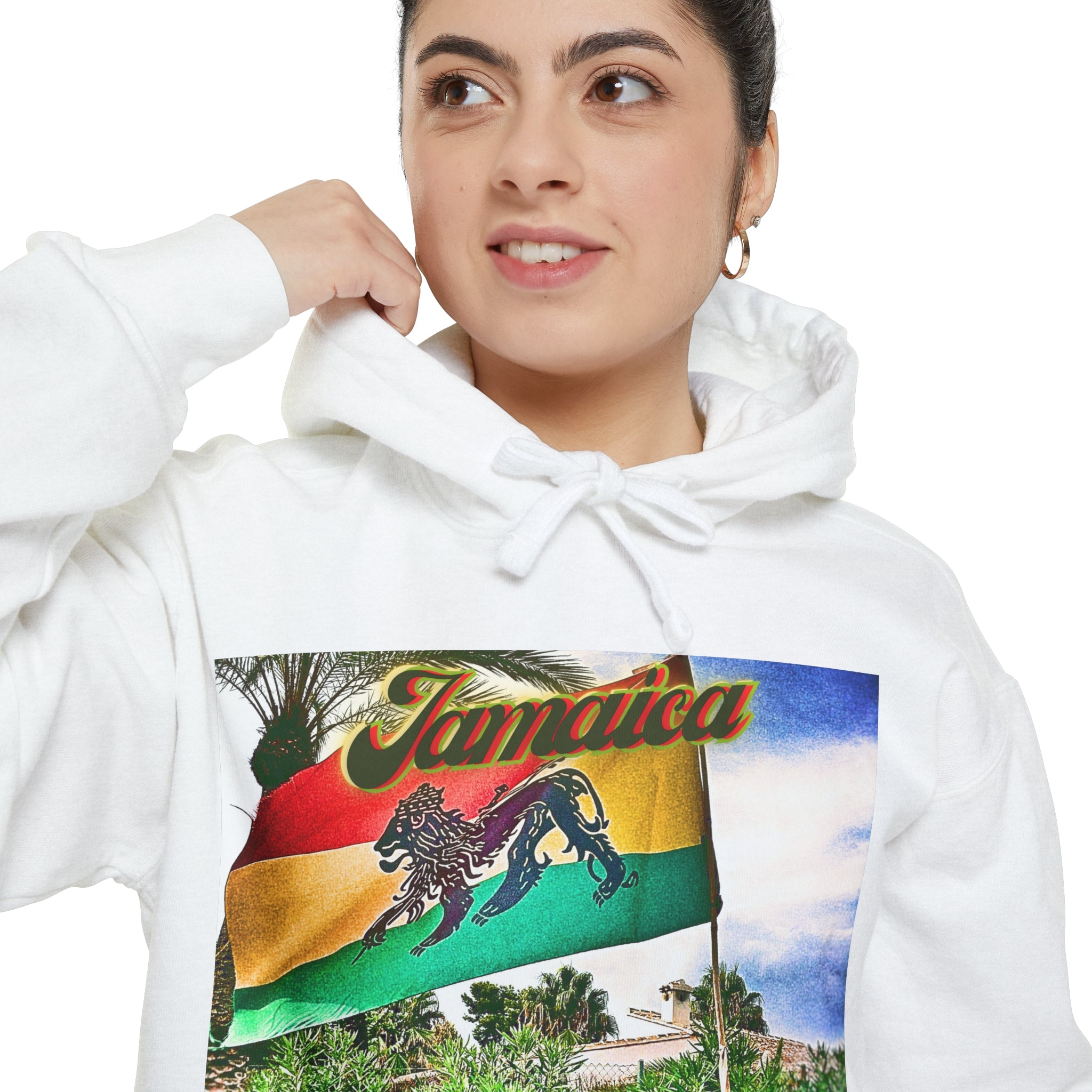 Jamaica Lion Of Judah Flag White - Garment-Dyed Hoodie