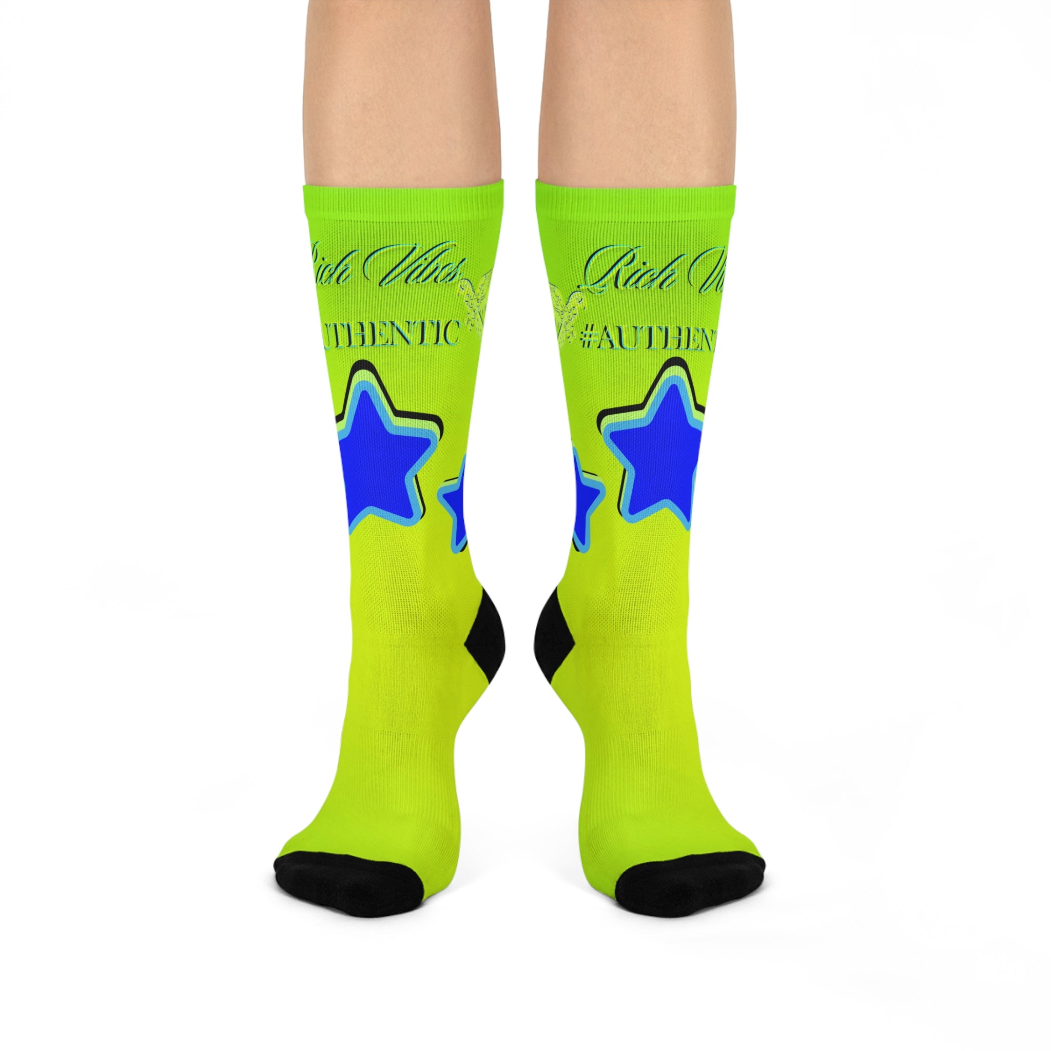 Rich Vibes Authentic Volt Blue Stars - Cushioned Crew Socks (Volt Green)