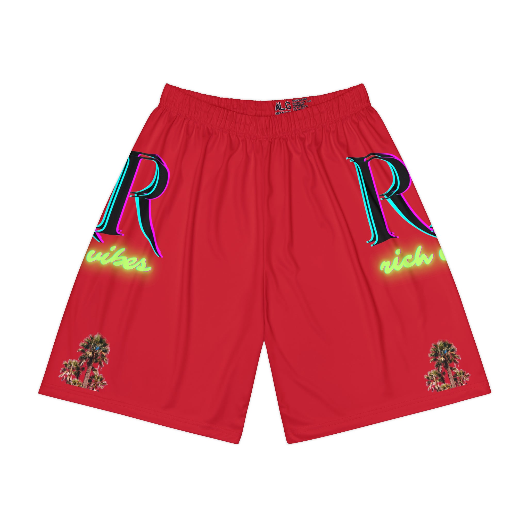 Rich Vibes RR RV Colorful Palm Tree Silhouette - Men’s Sports Shorts (AOP) Red