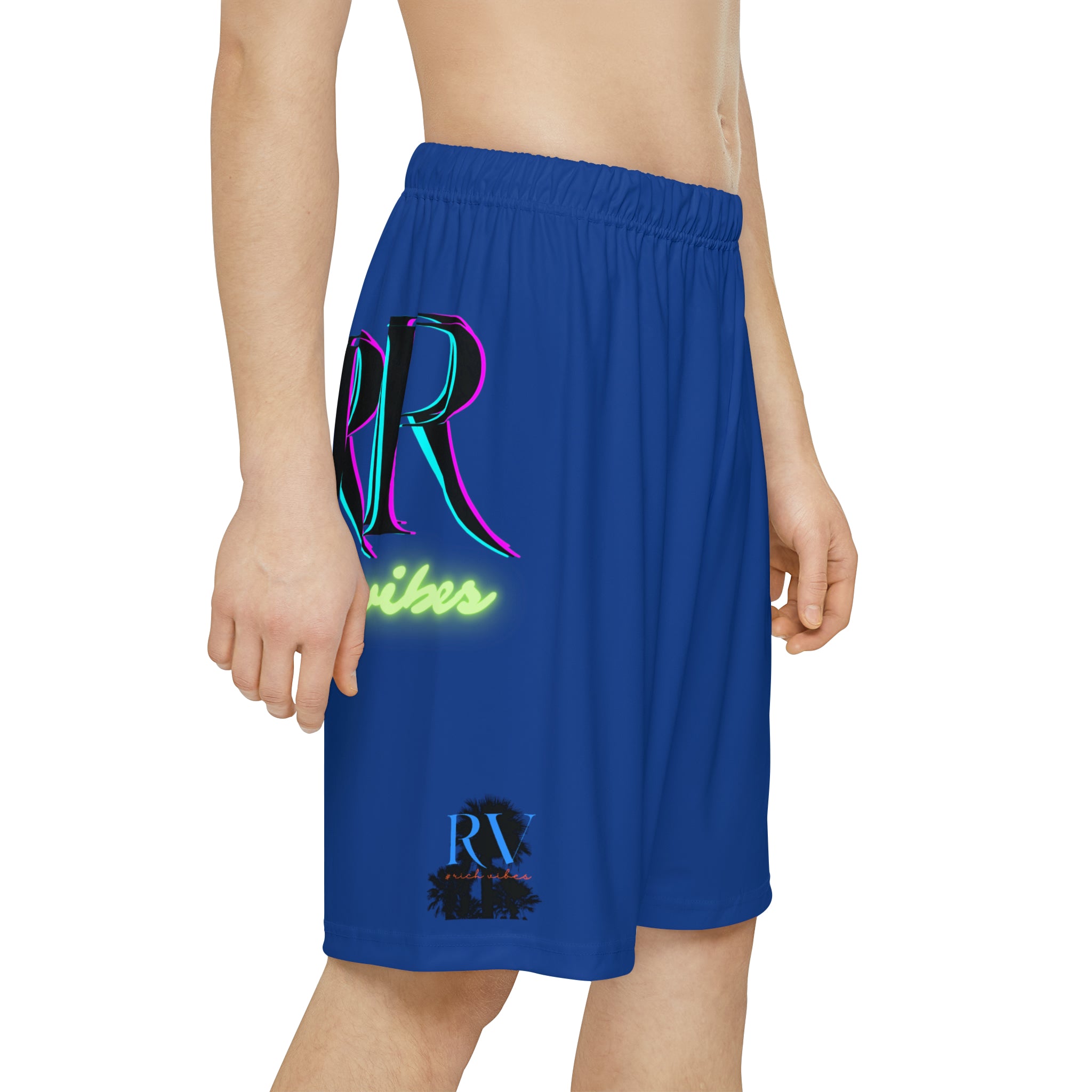 Rich Vibes RR RV Palm Tree Silhouette - Men’s Sports Shorts (AOP) Royal Blue