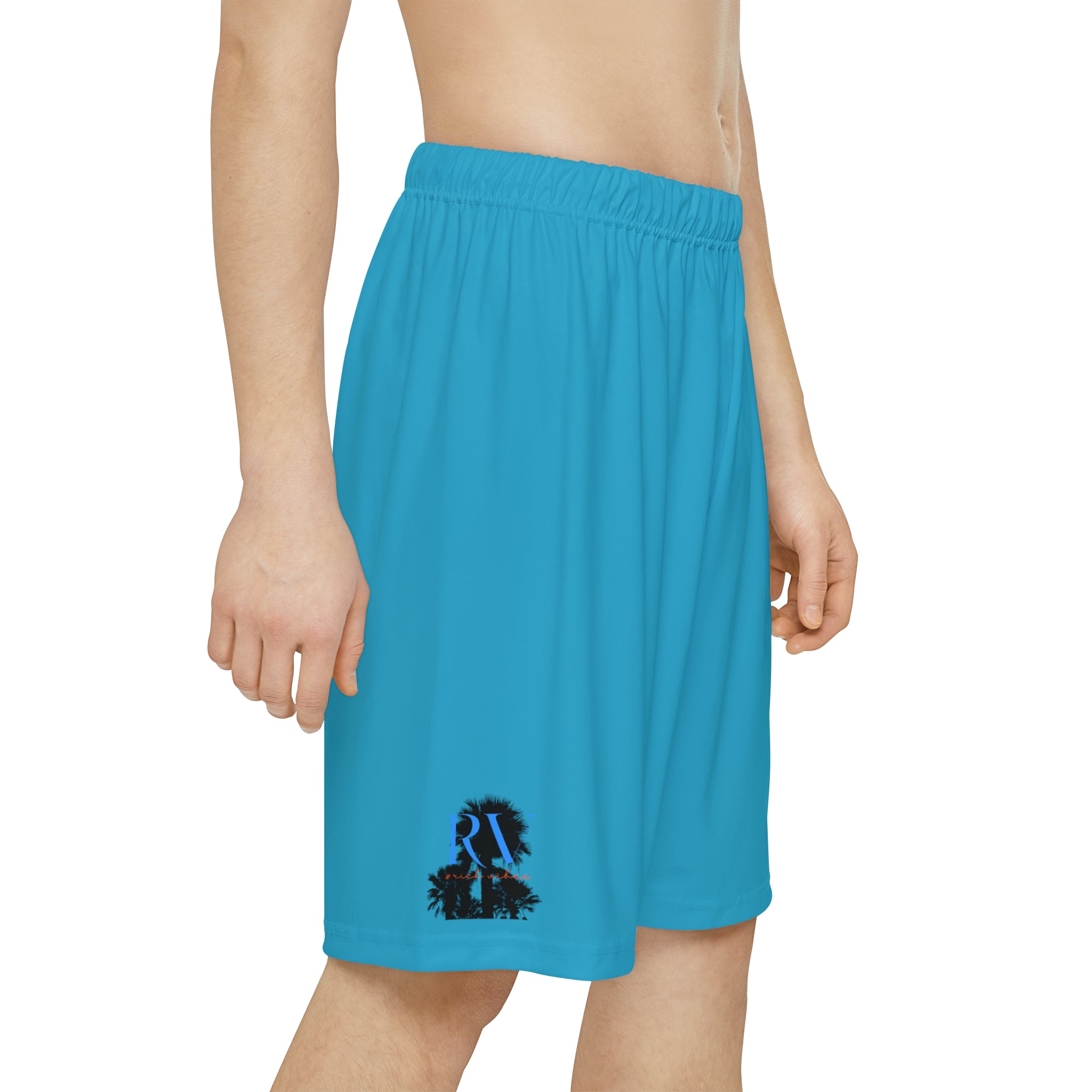 Rich Vibes RV Palm Tree Silhouette Men’s Sports Shorts (AOP) Turquoise